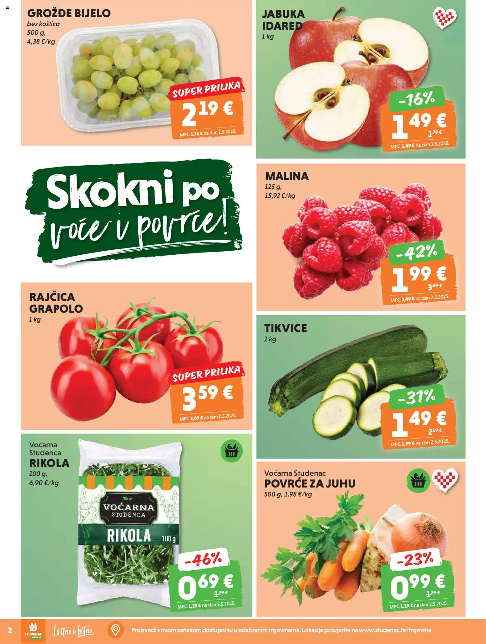 Studenac katalog | vrijedi od 15.04.2026 | Stranica: 2 | Proizvodi: Tikvice, Povrće, Grožđe, Rajčica