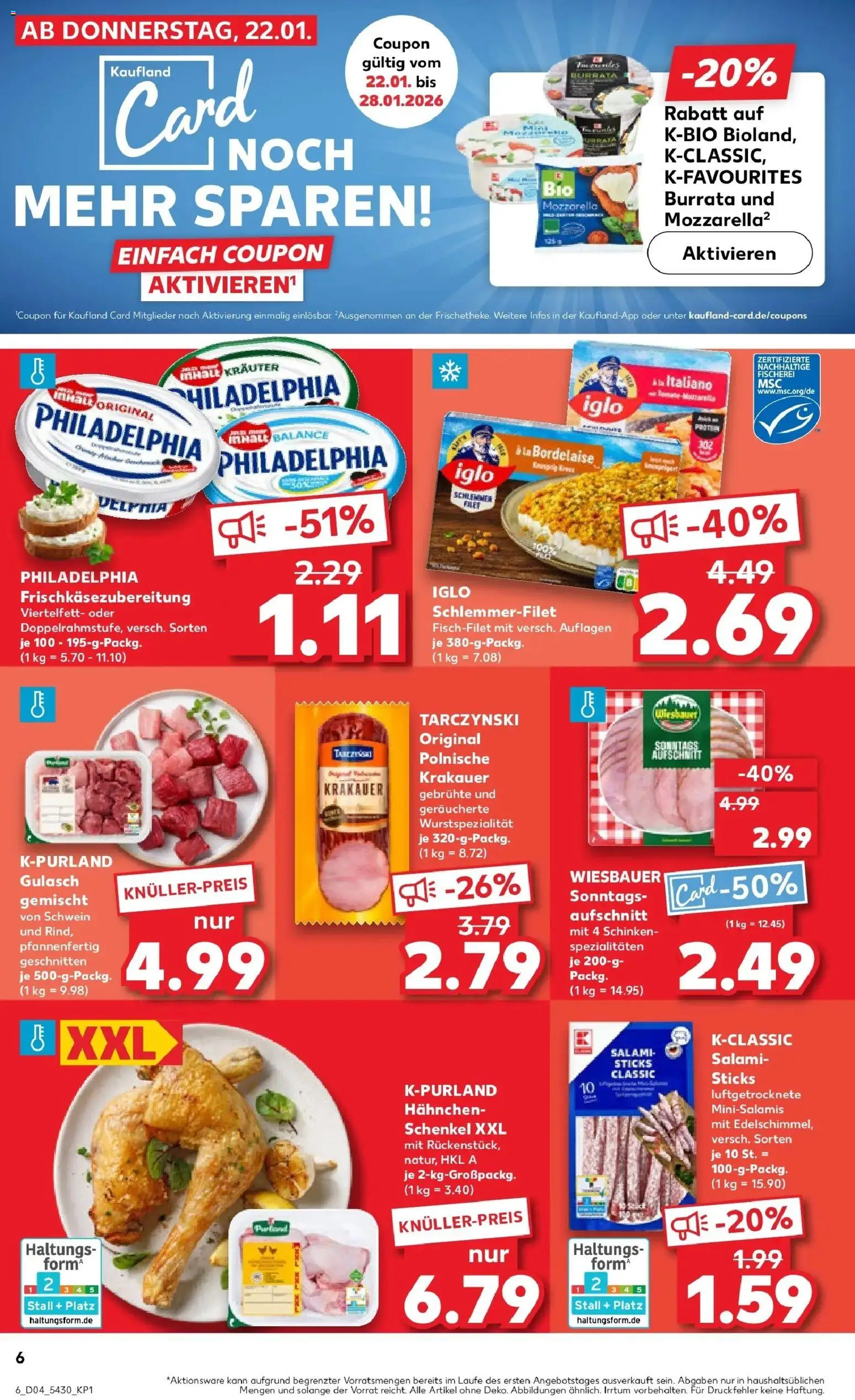 Kaufland prospekt Markt Schwaben	 – gültig ab 22.01.2026 | Seite: 8 | Produkte: Hahnchen, Philadelphia, Gulasch, Schinken