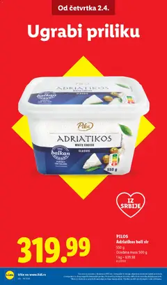 PILOS Adriatikos beli sir, 550 g Oceđena masa 500 g - pregled Lidl kataloga - važi od 02.04.2026 | Strana: 6