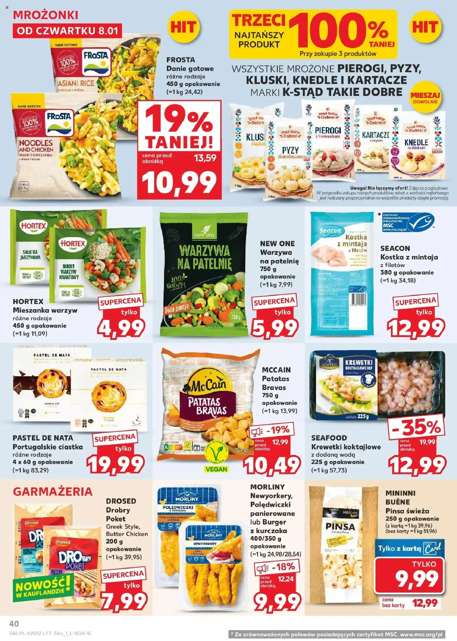 Kaufland gazetka od 08.01.2026 | Strona: 40 | Produkty: Karta, Pierogi, Krewetki koktajlowe, Pinsa