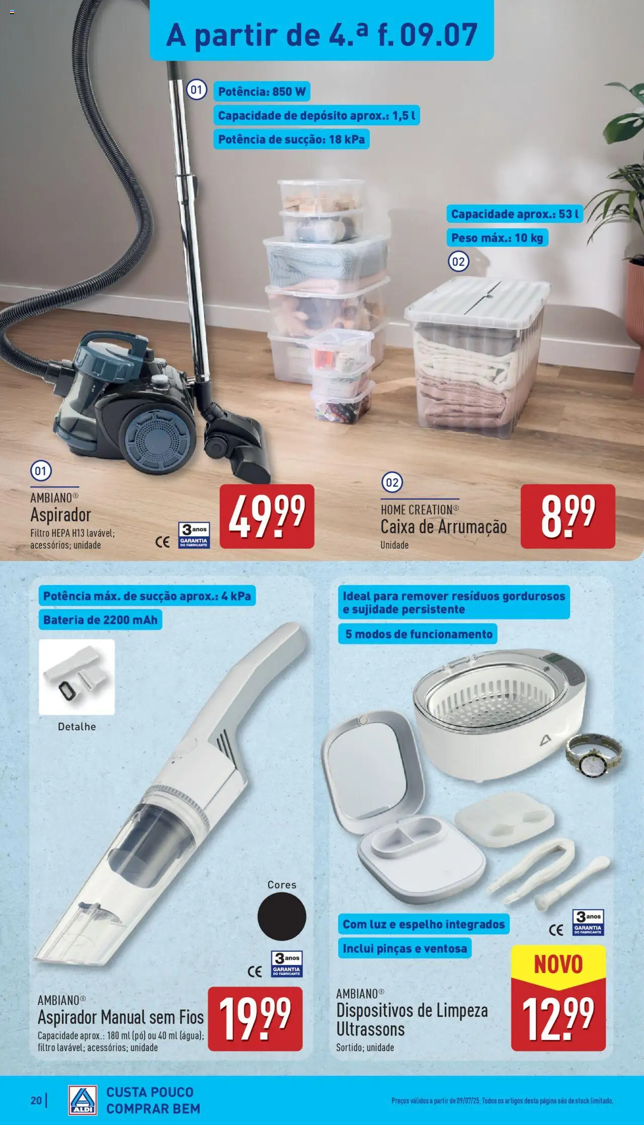 Aldi folheto │ válido de 07.07.2025 | Página: 20 | Produtos: Aspirador, Pó, Caixa, Bateria