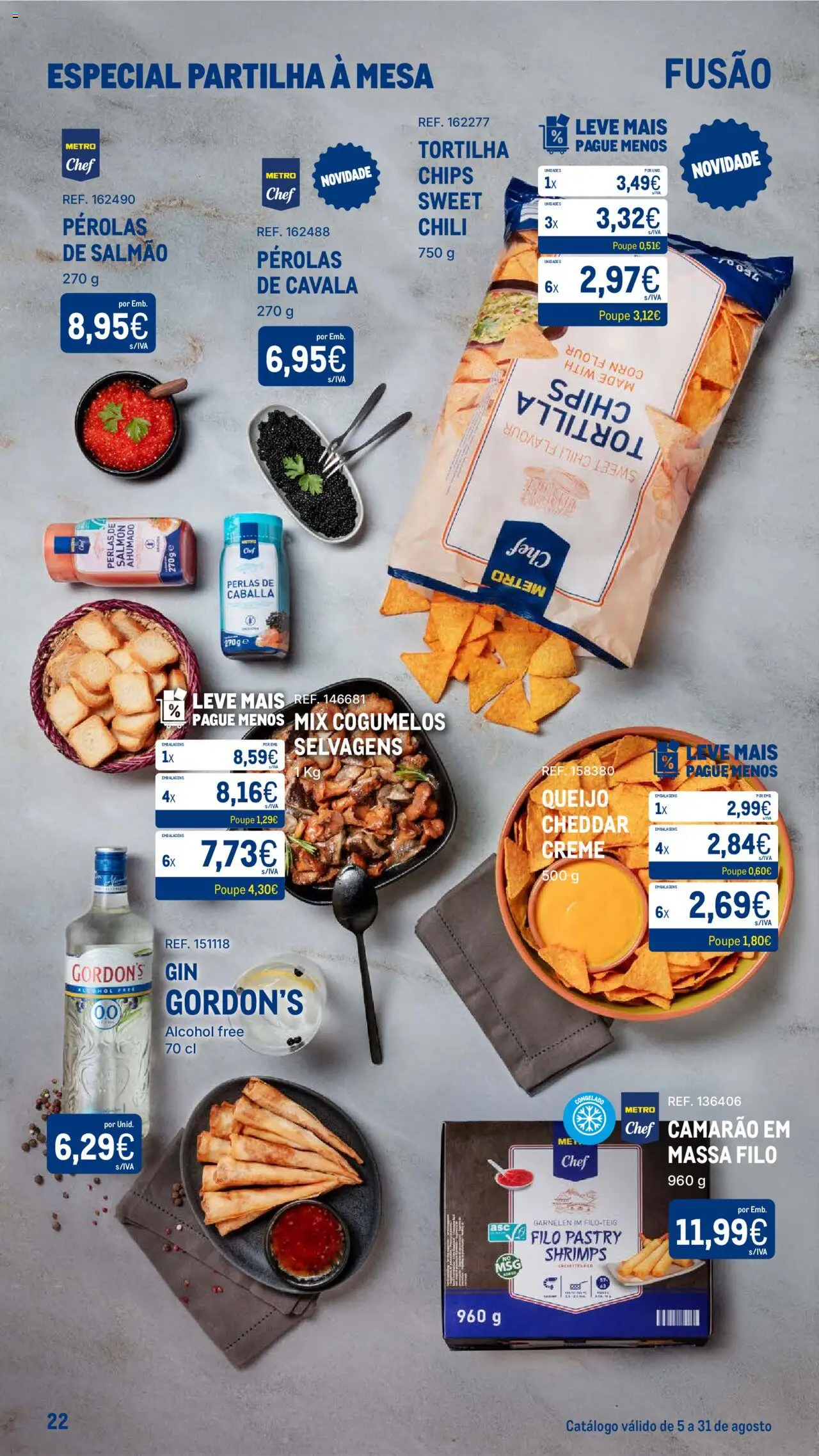 Makro - Especial Partilha à Mesa │ válido de 05.08.2025 | Página: 22 | Produtos: Camarão, Mesa, Gin, Massa