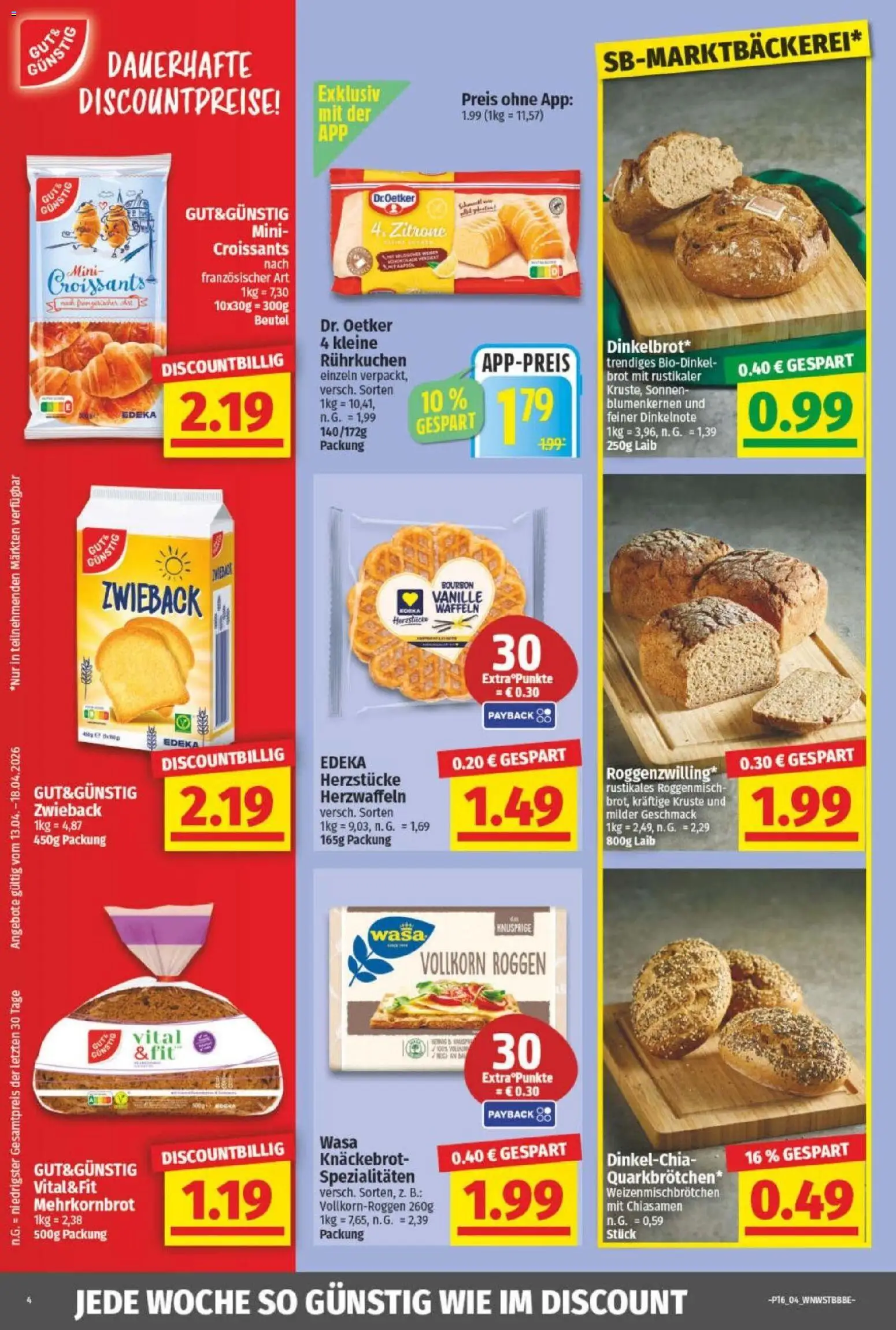 NP Discount Prospekt – gültig ab 13.04.2026 | Seite: 4 | Produkte: Waffeln, Zitrone, Brot, Bourbon