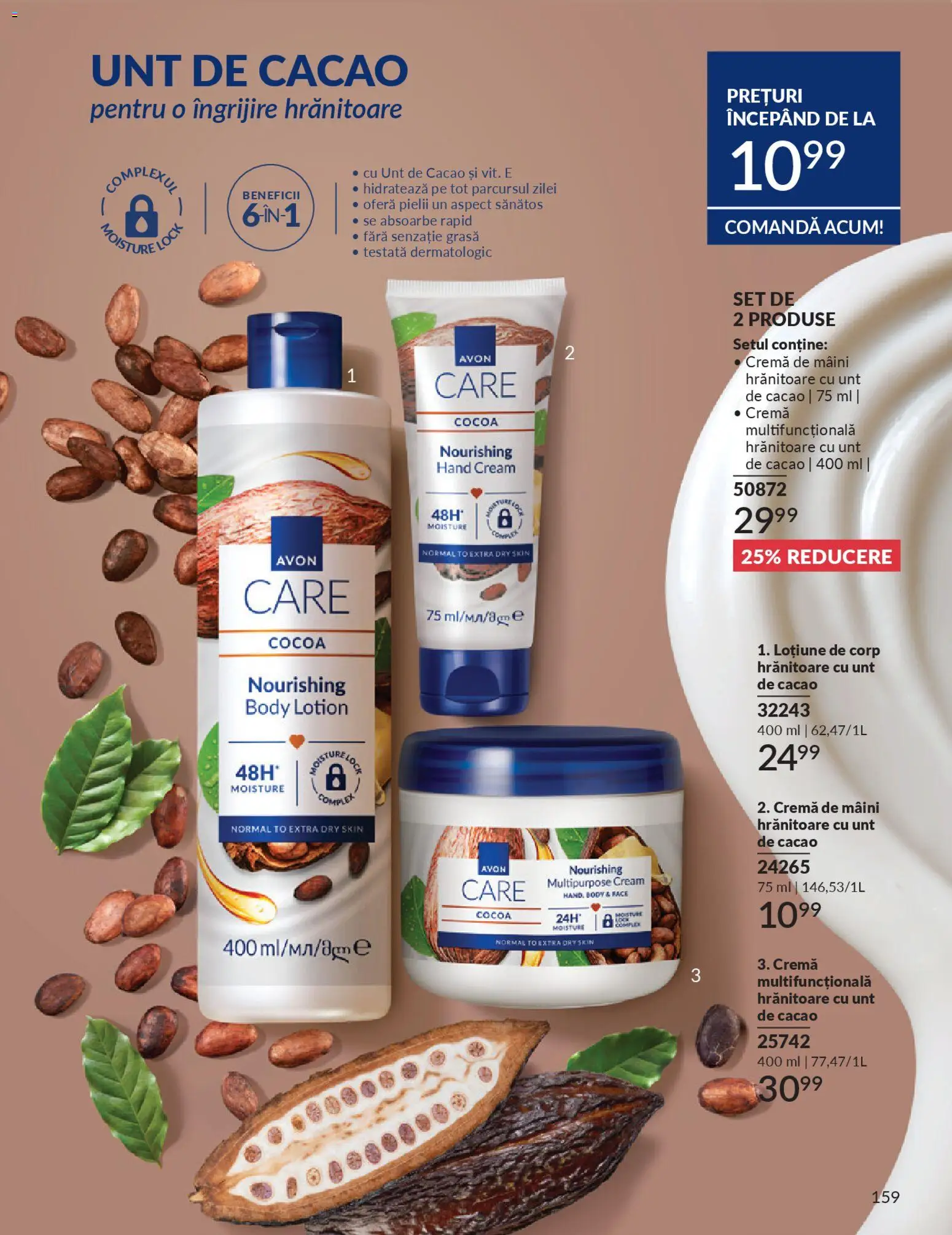Noul catalog Avon – valabil de la 01.04.2026 | Pagină: 161 | Produse: Body, Unt, Cremă de mâini, Cacao