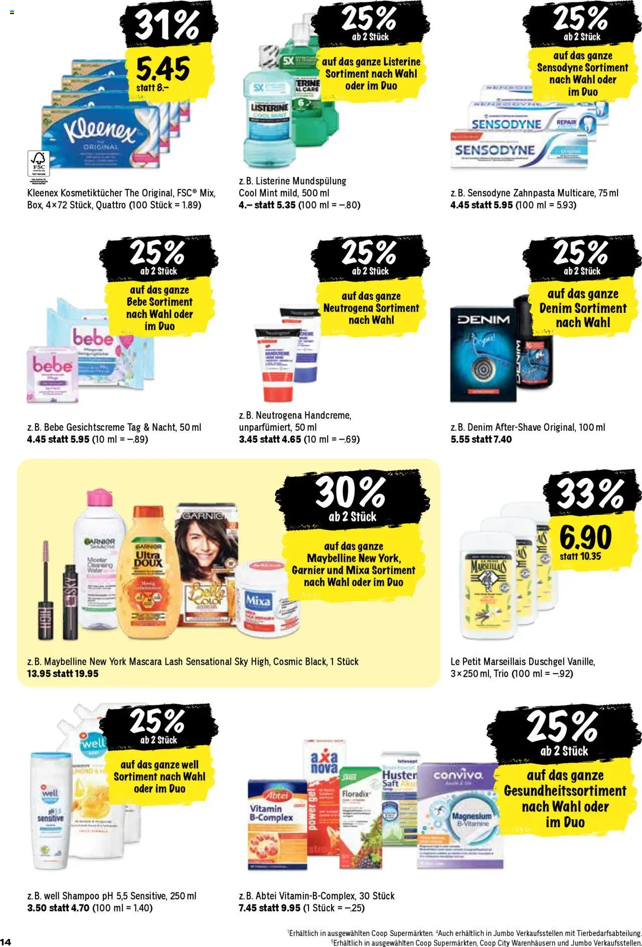 Coop Aktionen – gültig ab 16.10.2025 | Seite: 14 | Produkte: Shampoo, Saft, Shower Gel, Mascara