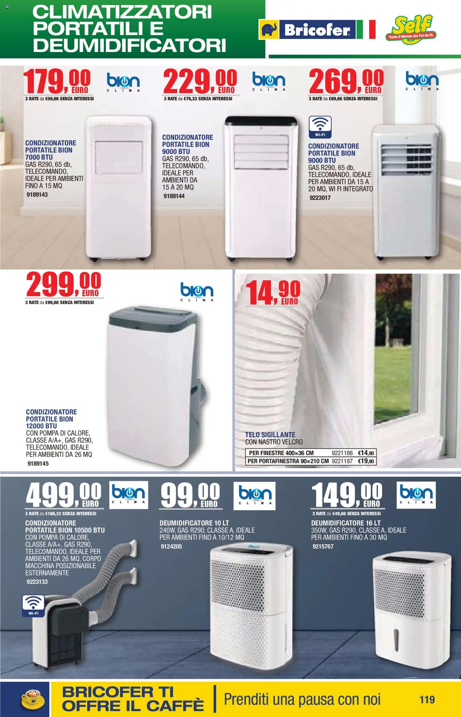 Volantino Bricofer del 14.04.2026 | Pagina: 119 | Prodotti: Deumidificatore, Caffè, Tè, Condizionatore