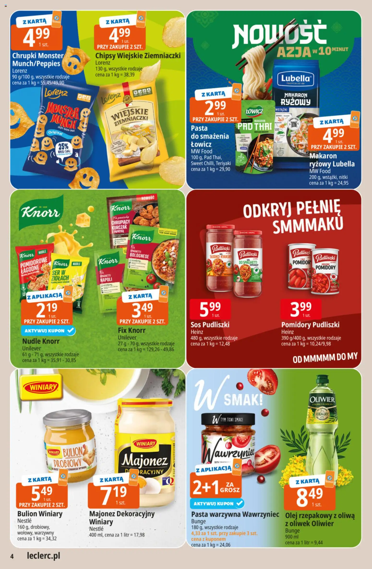 E.Leclerc Gazetka od 24.02.2026 | Strona: 4 | Produkty: Olej rzepakowy, Chipsy, Makaron, Sos