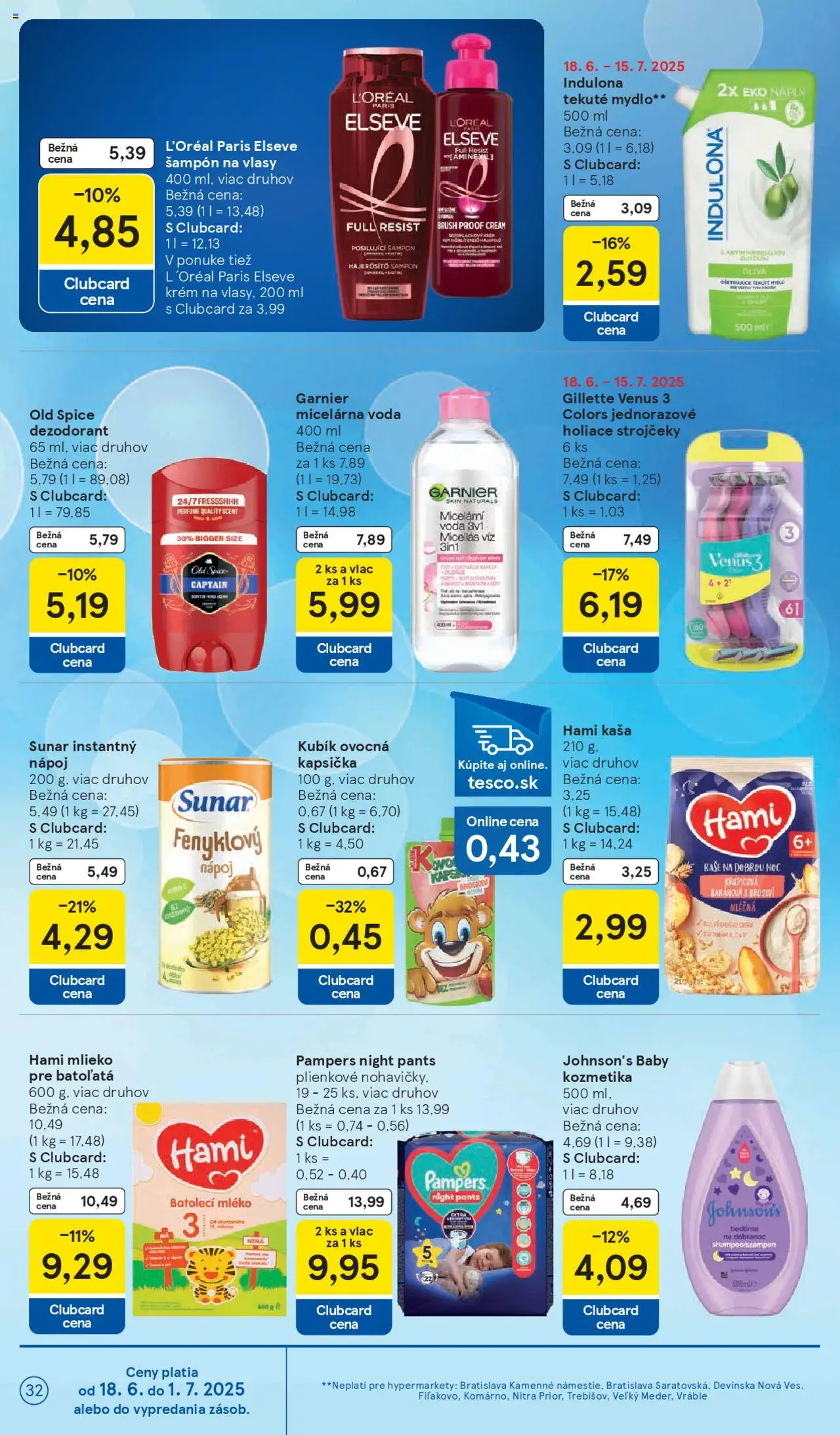 Tesco Hypermarket - leták │ platný od 18.06.2025 | Strana: 32 | Produkty: Mlieko, Šampón, Mydlo, Dezodorant