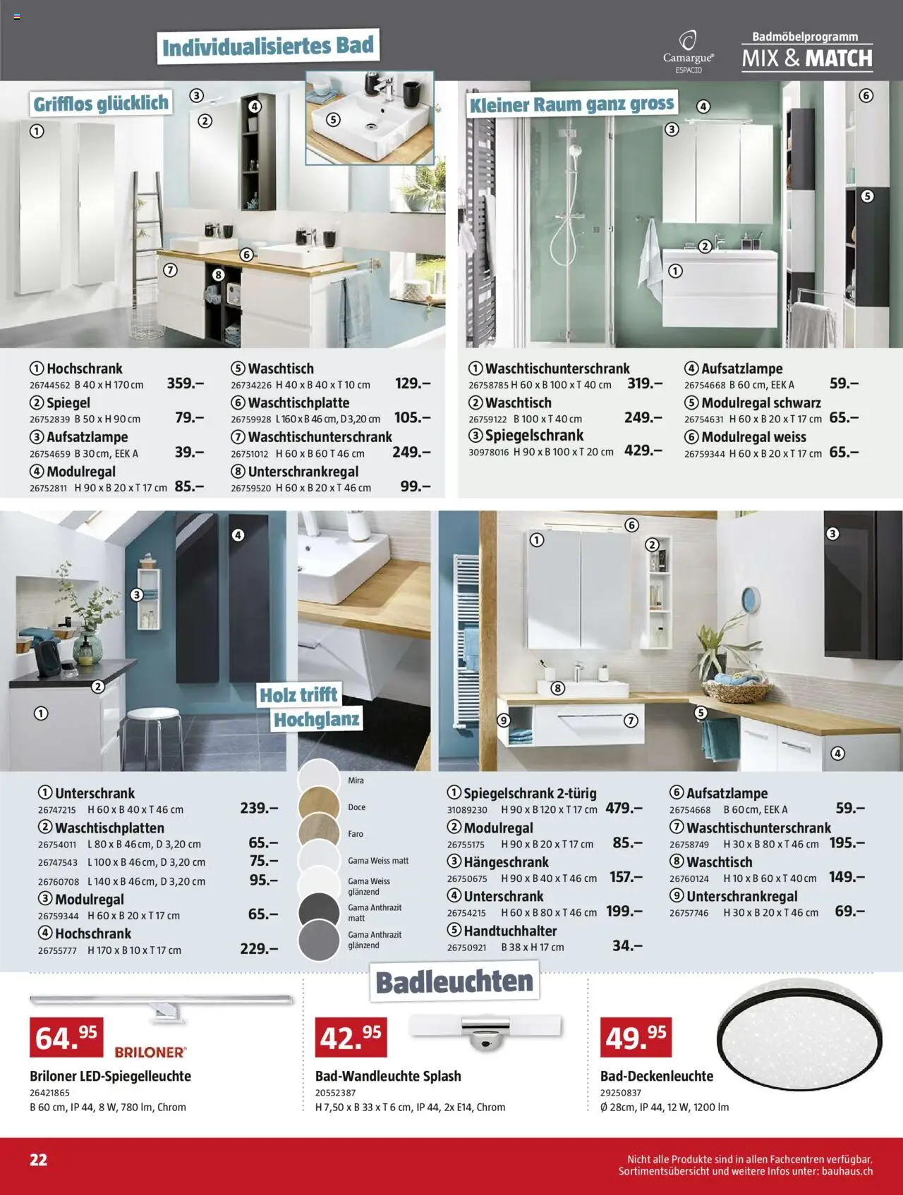 Bauhaus Aktionen ab 28.07.2025 | Seite: 22 | Produkte: Waschtisch, Handtuchhalter, Spiegel, Hochschrank