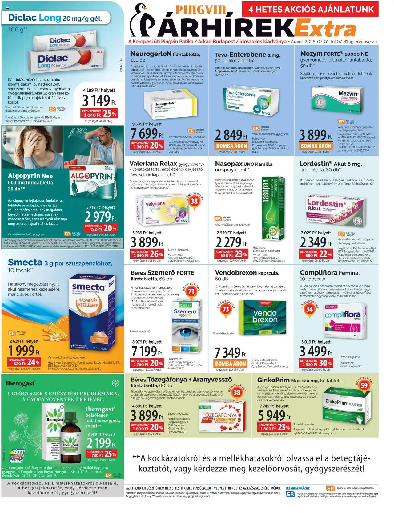 Pingvin Patika akciós ujság - amely érvényes a következő dátumtól: 01.07.2025 | Oldal: 4 | Termékek: Gyümölcs, Ginkgo biloba, Narancs, Gyógyszerek