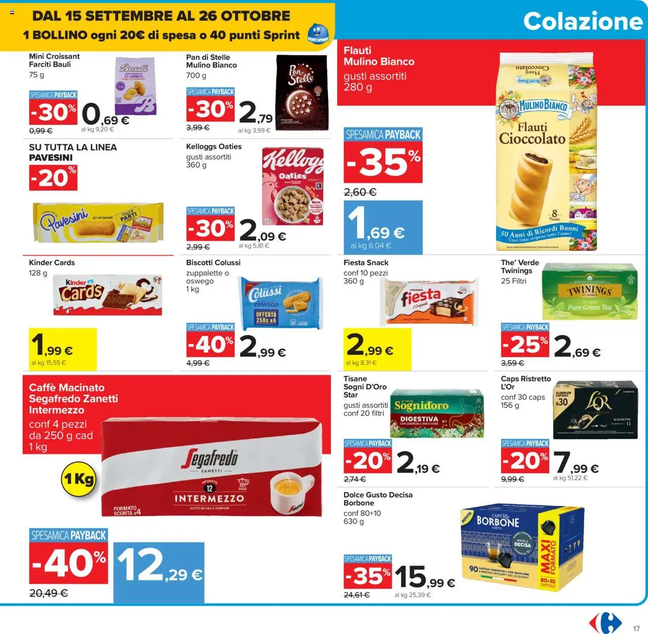 Volantino Carrefour del 10.10.2025 | Pagina: 17 | Prodotti: Caffè, Cioccolato, Biscotti, Croissant