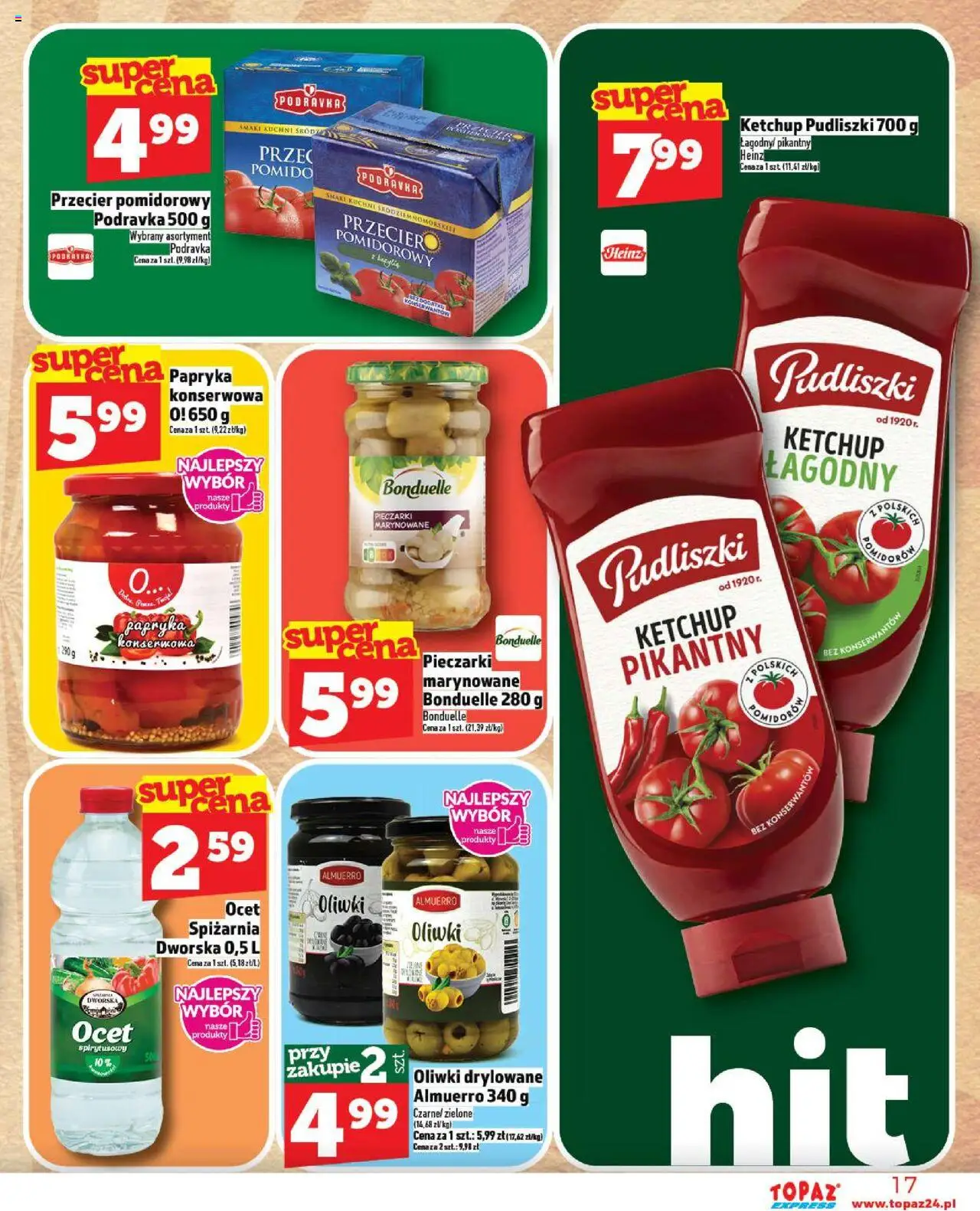 Topaz Gazetka - Express od 11.09.2025 | Strona: 17 | Produkty: Ocet, Ketchup, Przecier pomidorowy, Papryka
