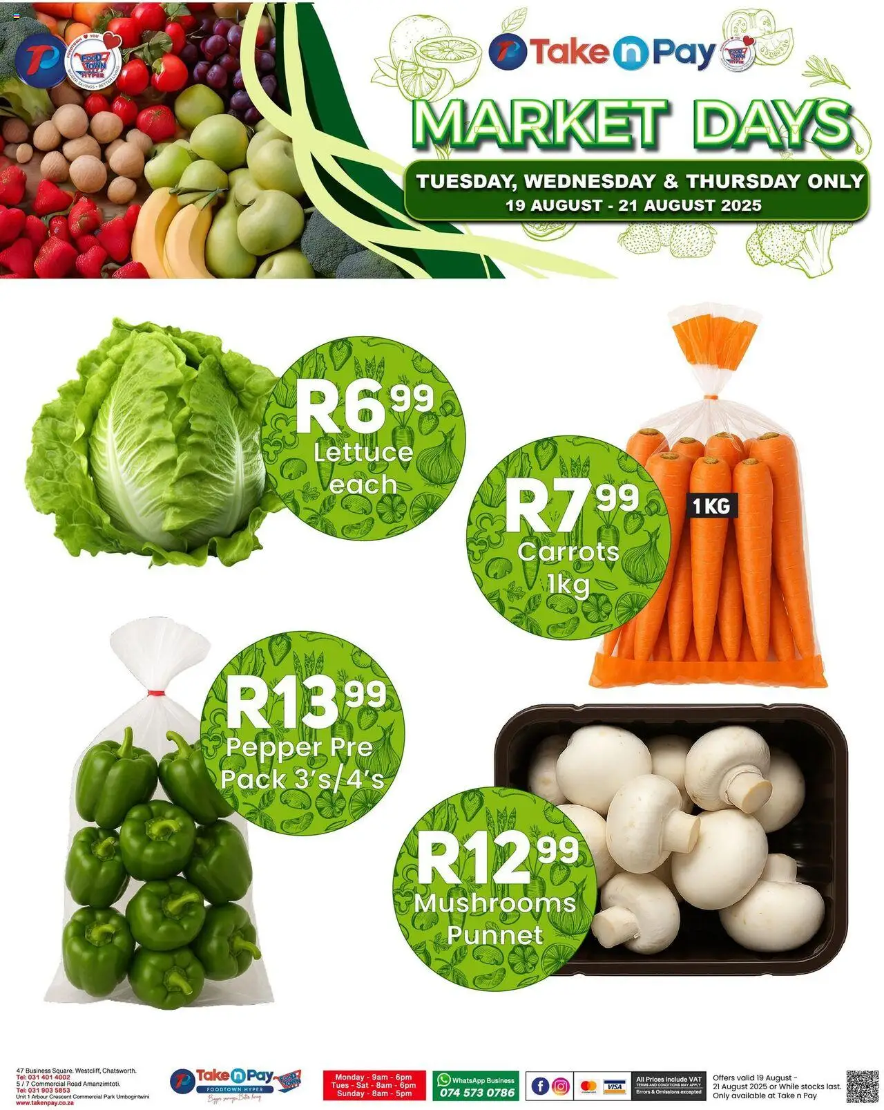 Take n Pay Market Day │ valid from 19.08.2025 | Page: 2 | Products: Mushrooms, Carrots, Pepper, Lettuce