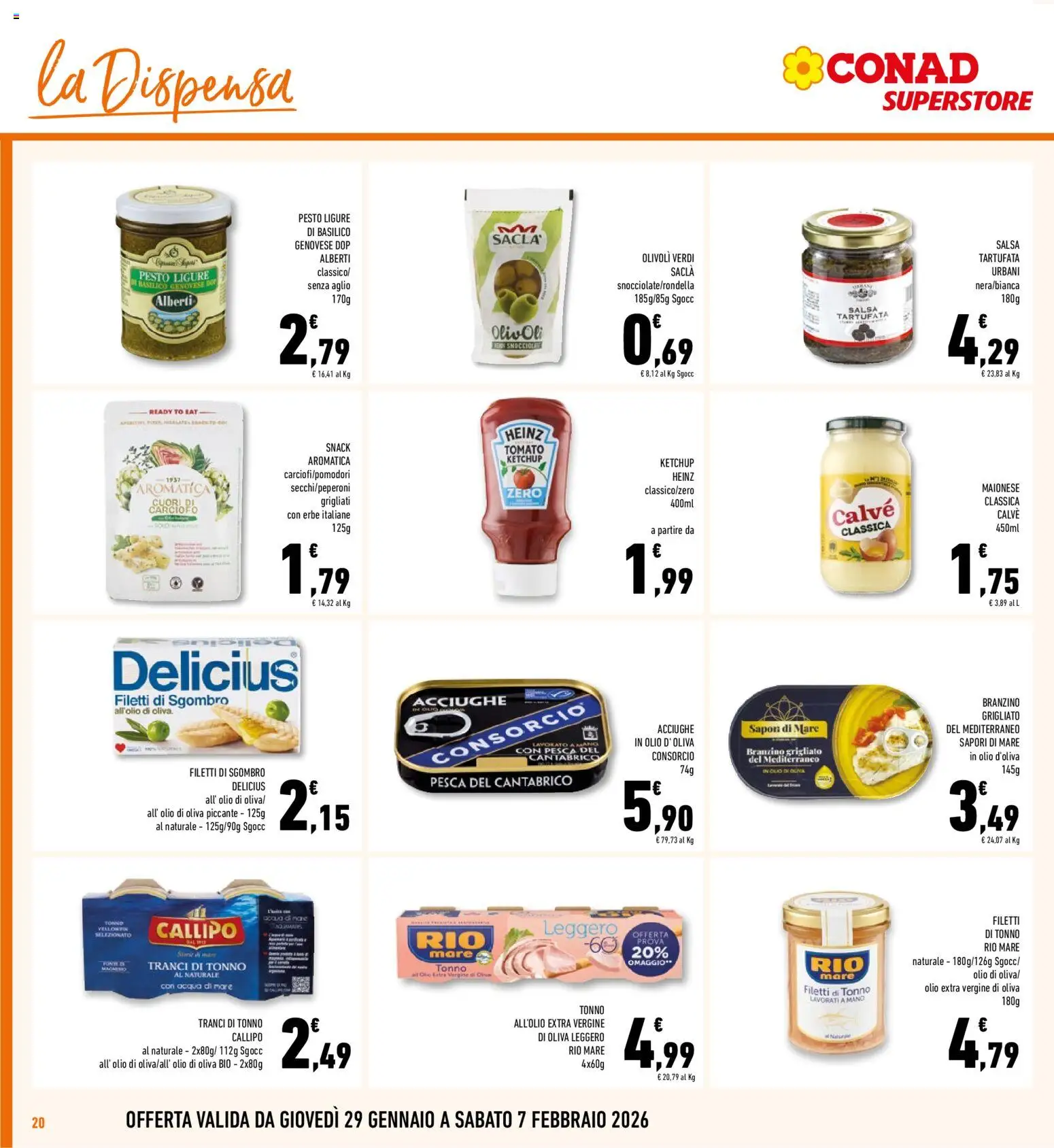 Volantino Conad del 29.01.2026 | Pagina: 20 | Prodotti: Olio, Pesto, Tonno, Sgombro