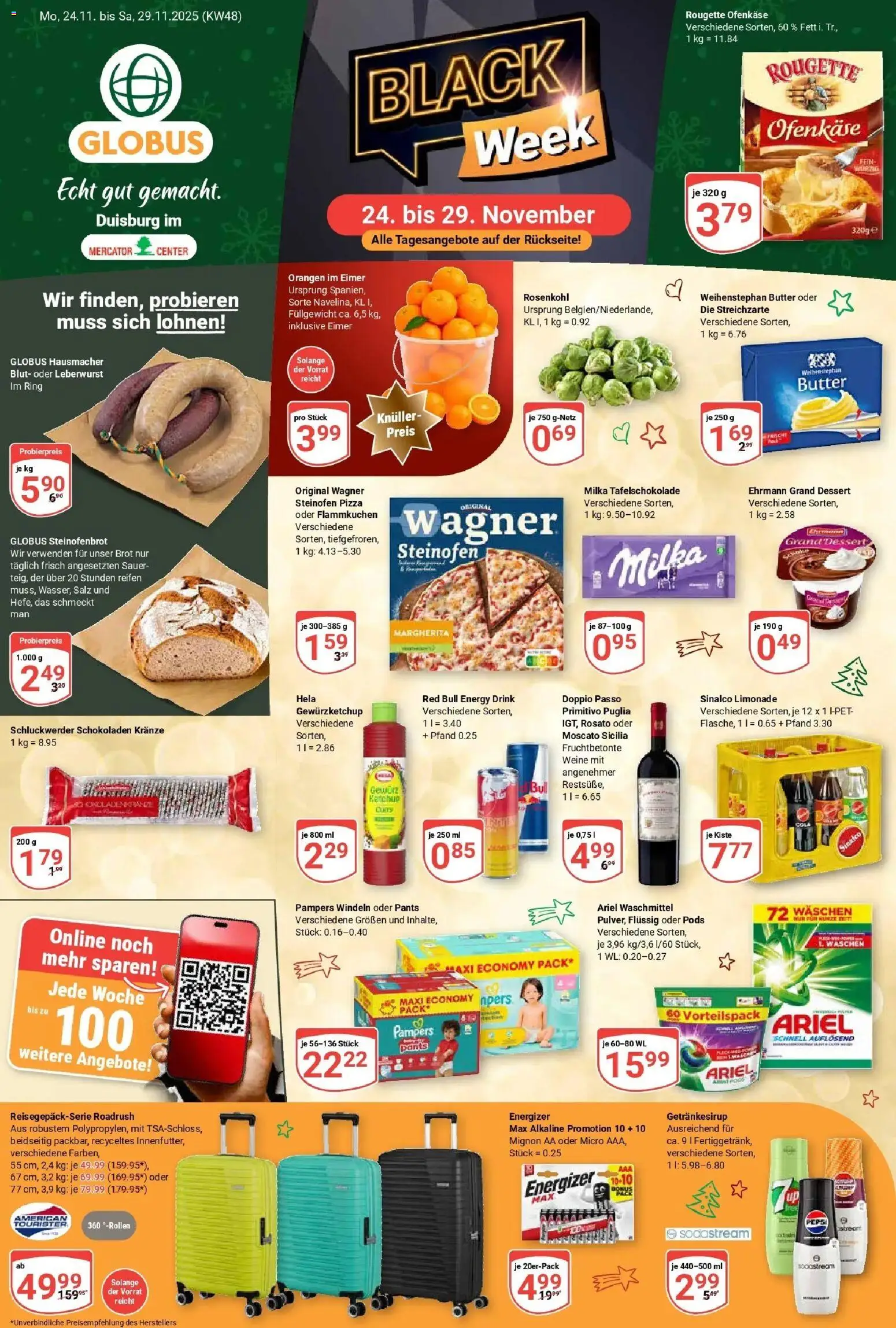 Globus prospekt Duisburg	 – gültig ab 23.11.2025 | Seite: 1 | Produkte: Red bull, Rougette ofenkase, Ketchup, Sodastream