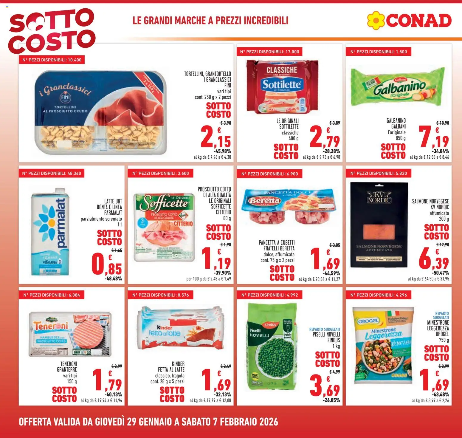 Volantino Conad del 29.01.2026 | Pagina: 2 | Prodotti: Minestrone, Prosciutto Cotto, Pancetta, Piselli
