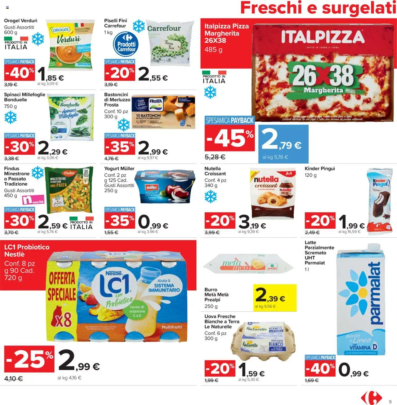 Volantino Carrefour del 20.10.2025 | Pagina: 9 | Prodotti: Minestrone, Latte, Nutella, Latte parzialmente scremato