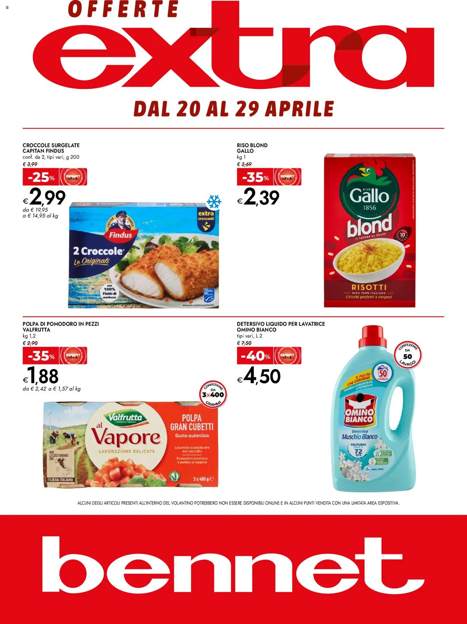 Volantino bennet del 20.04.2026 | Pagina: 1 | Prodotti: Riso, Merluzzo, Pomodoro, Lavatrice