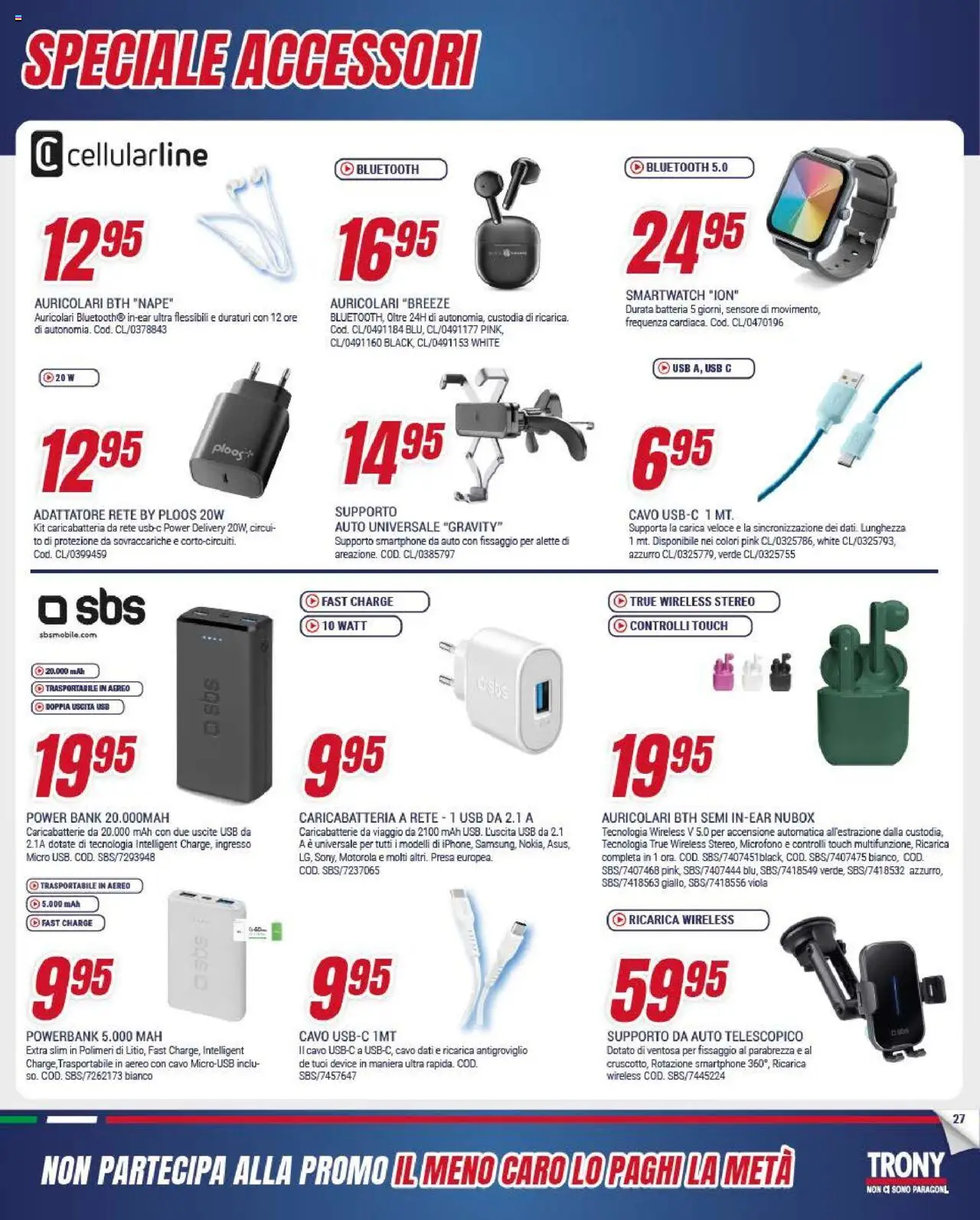Volantino Trony del 22.05.2025 | Pagina: 27 | Prodotti: Power bank, Smartphone, Cavo, Batteria
