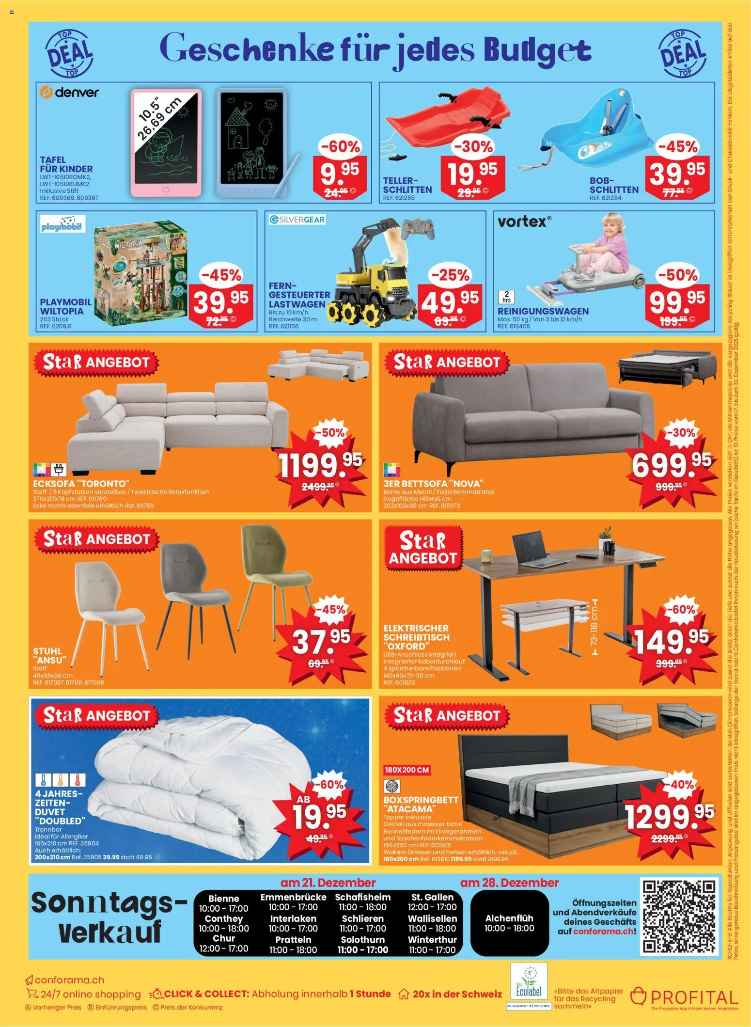 Conforama Aktionen Super Sale – gültig ab 17.12.2025 | Seite: 24 | Produkte: Topper, Stuhl, Boxspringbett, Ecksofa