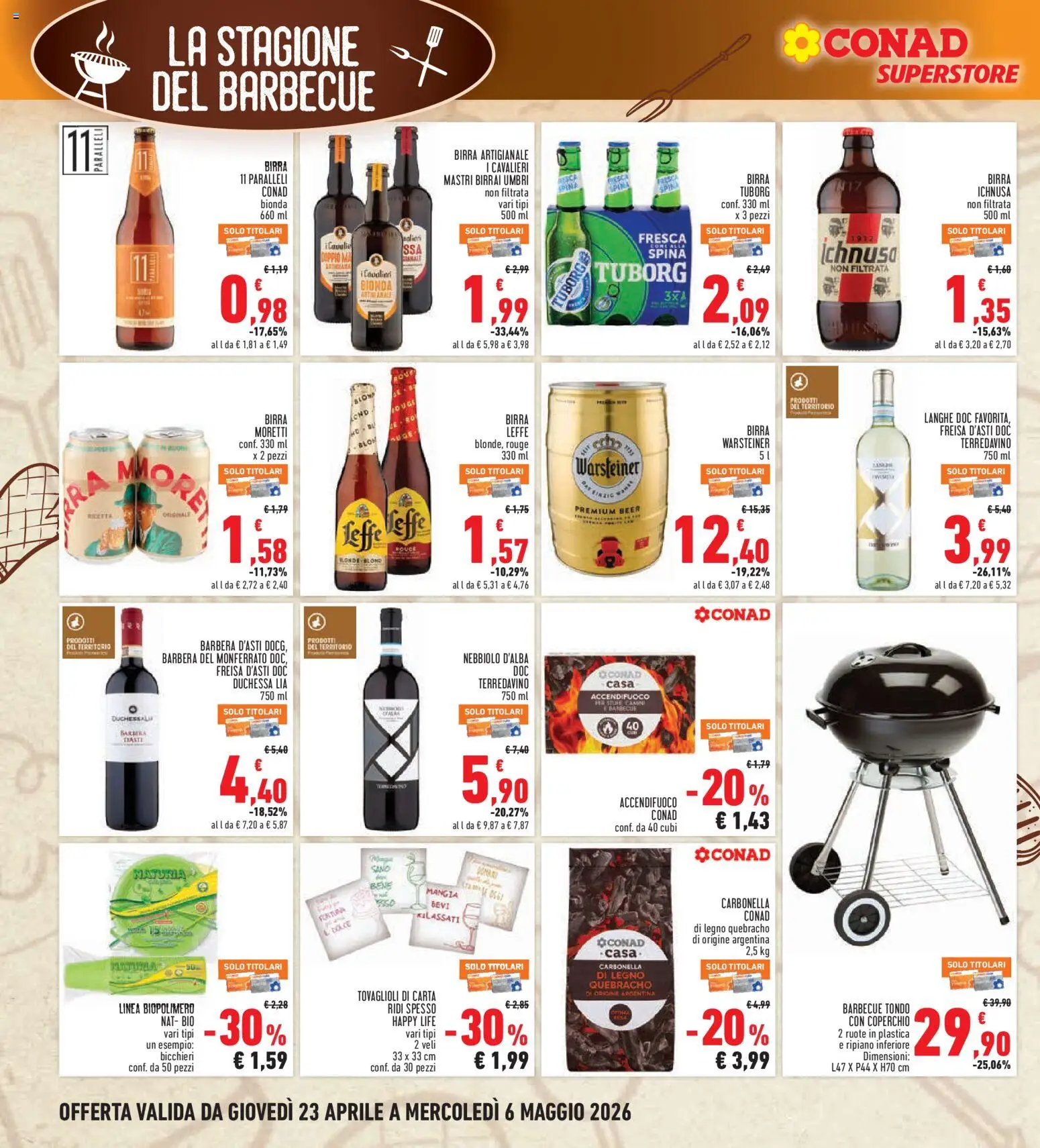 Volantino Conad del 23.04.2026 | Pagina: 16 | Prodotti: Ripiano, Birra, Barbecue, Birra Moretti
