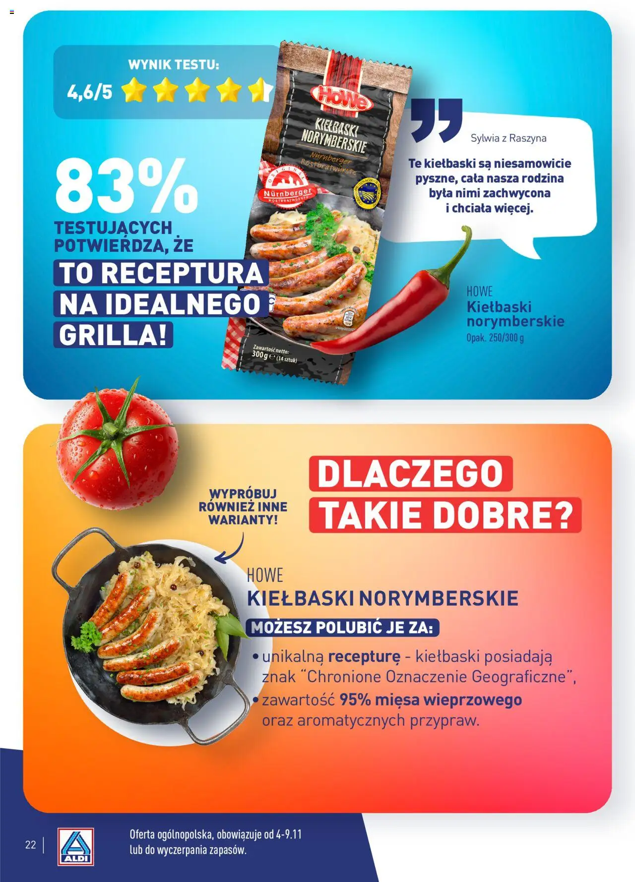 Aldi Gazetka - Wielki test od 04.11.2024 | Strona: 22 | Produkty: Kiełbaski