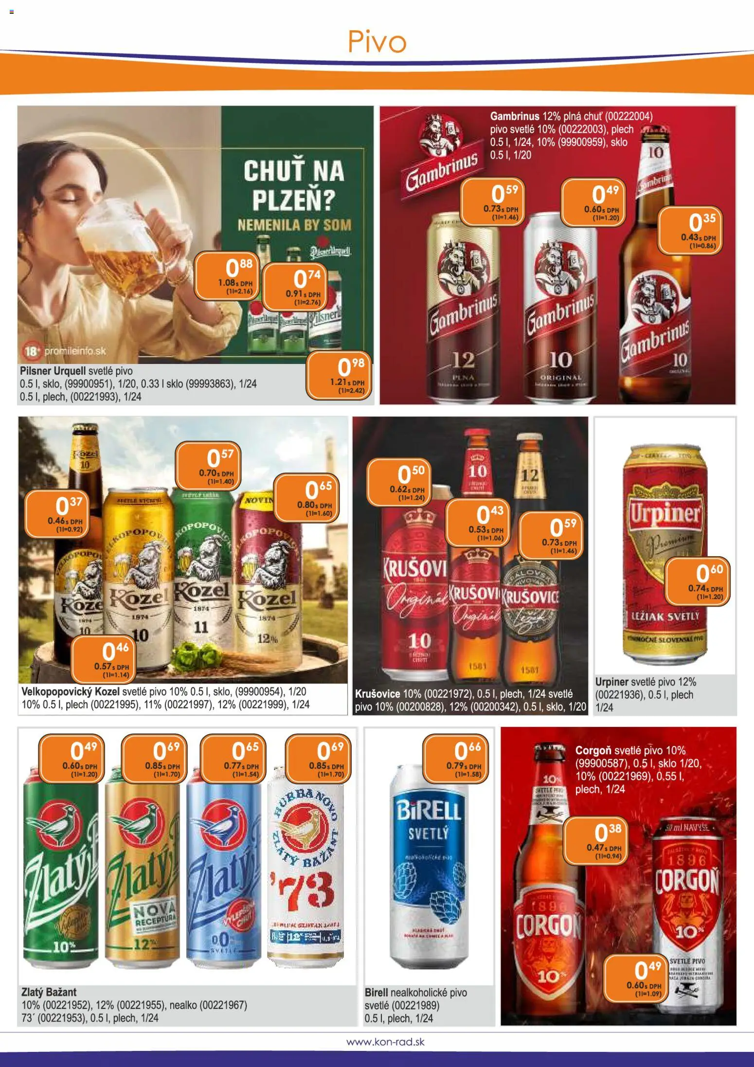 Nové KON - RAD akcie – leták je platný od 08.01.2026 | Strana: 13 | Produkty: Krušovice, Corgoň, Nealkoholické pivo, Urpiner