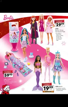 Pogląd oferty "Lalka Barbie, Disney lub Monster High, do wyboru: Fashionista (różne modele), Roszpunka, Aurora, Anna lub Monster High" - ważna od 27.10.2025 | Strona: 70 | Produkty: Piżama, Lalka, Barbie, Jednorożec