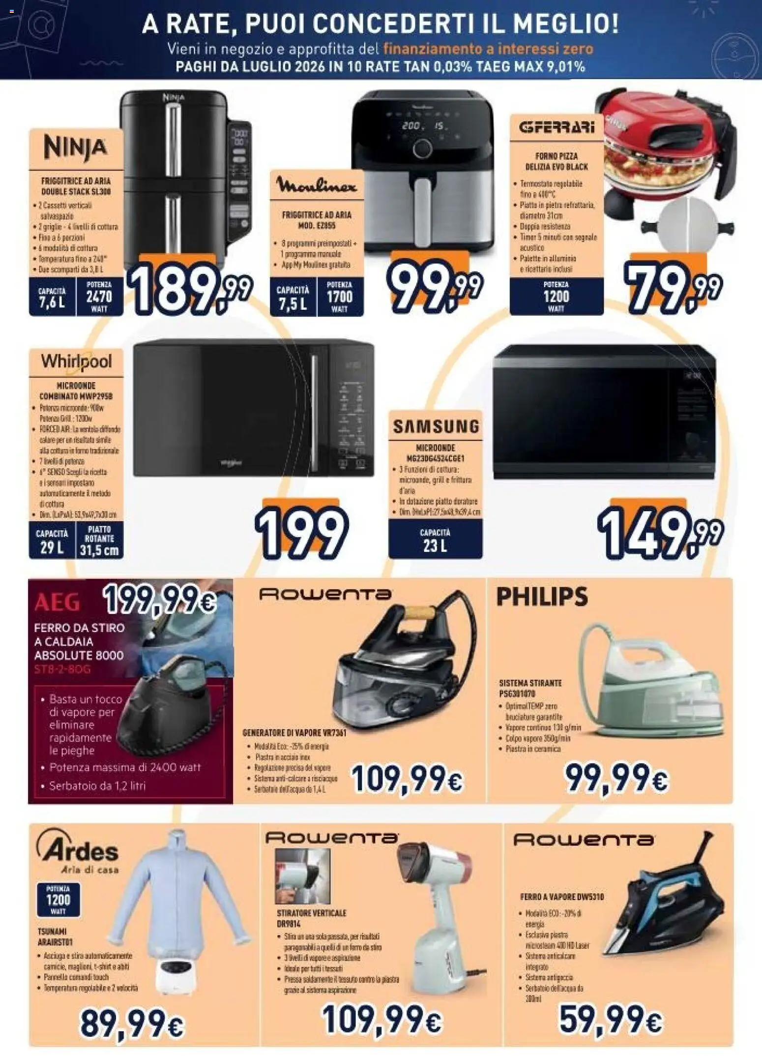 Volantino Unieuro del 03.04.2026 | Pagina: 16 | Prodotti: Microonde, Friggitrice ad aria, Generatore, Alluminio