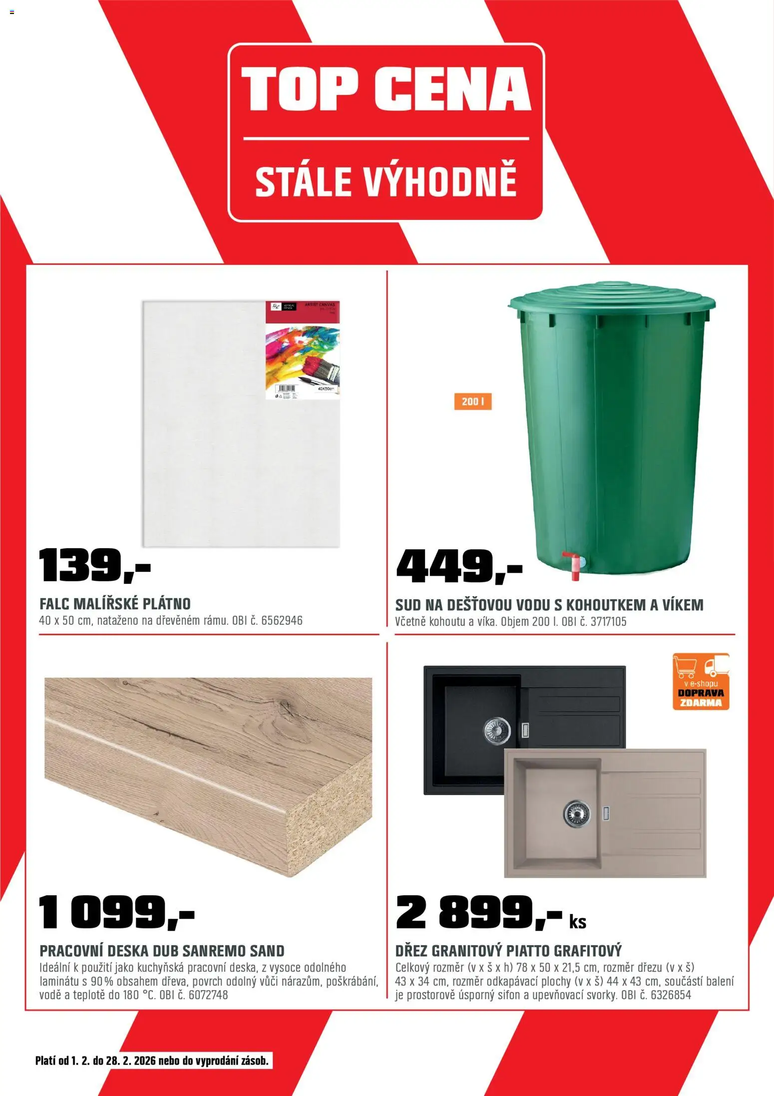 OBI leták od 01.02.2026 | Strana: 18 | Produkty: Dřez, Malířské plátno, Pracovní deska