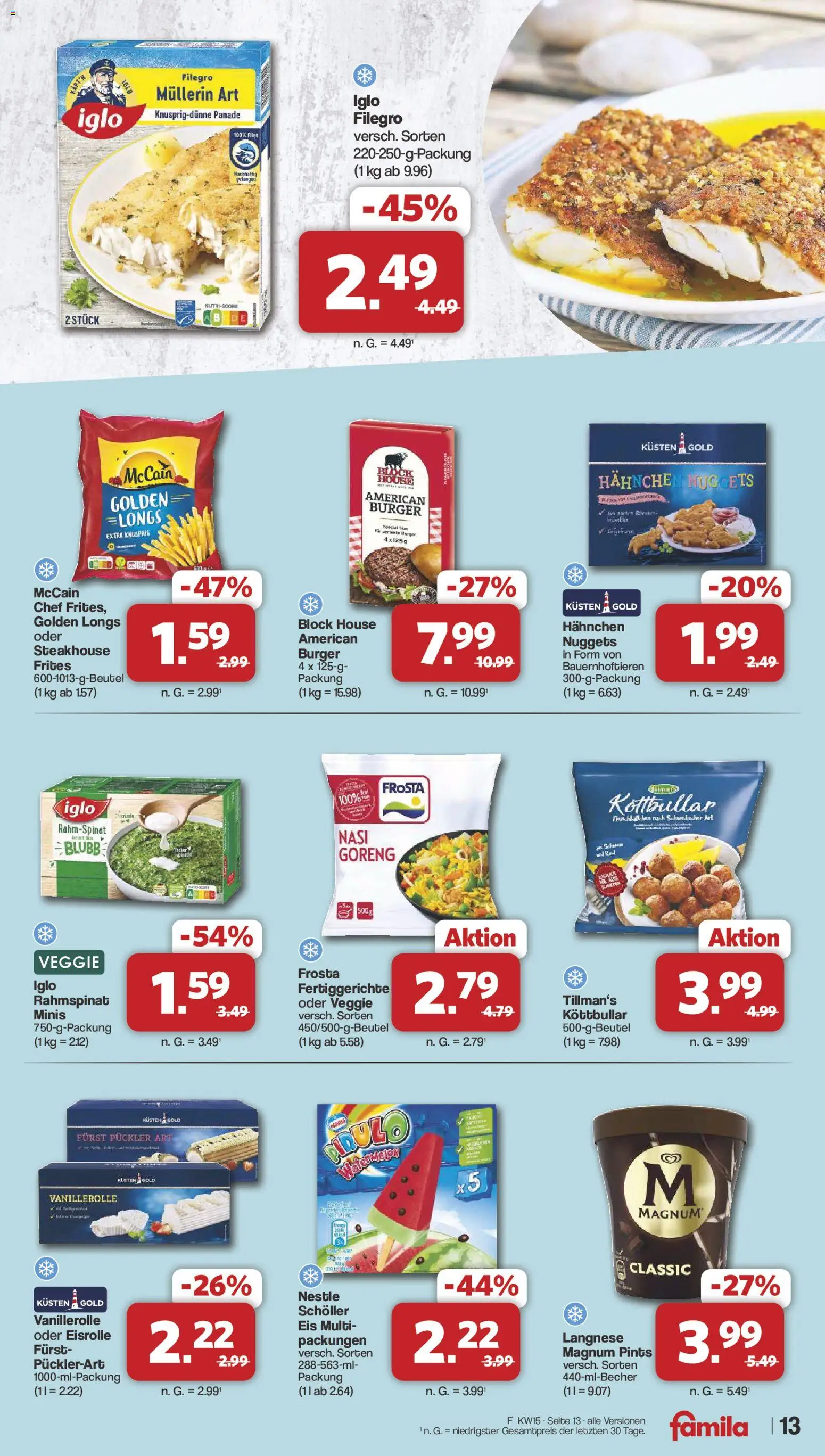 Famila Nordwest Prospekt 	 – gültig ab 07.04.2026 | Seite: 13 | Produkte: Hahnchen, Burger, McCain, Eis