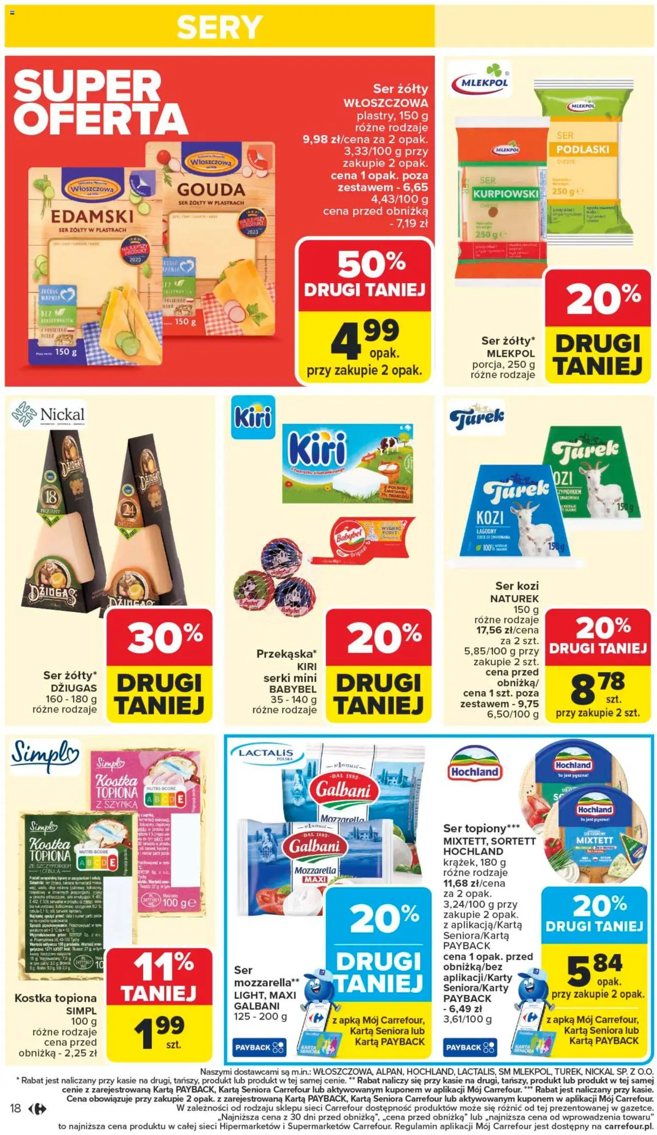 Carrefour Gazetka od 13.10.2025 | Strona: 18 | Produkty: Ser żółty, Ser topiony, Ser kozi, Mozzarella