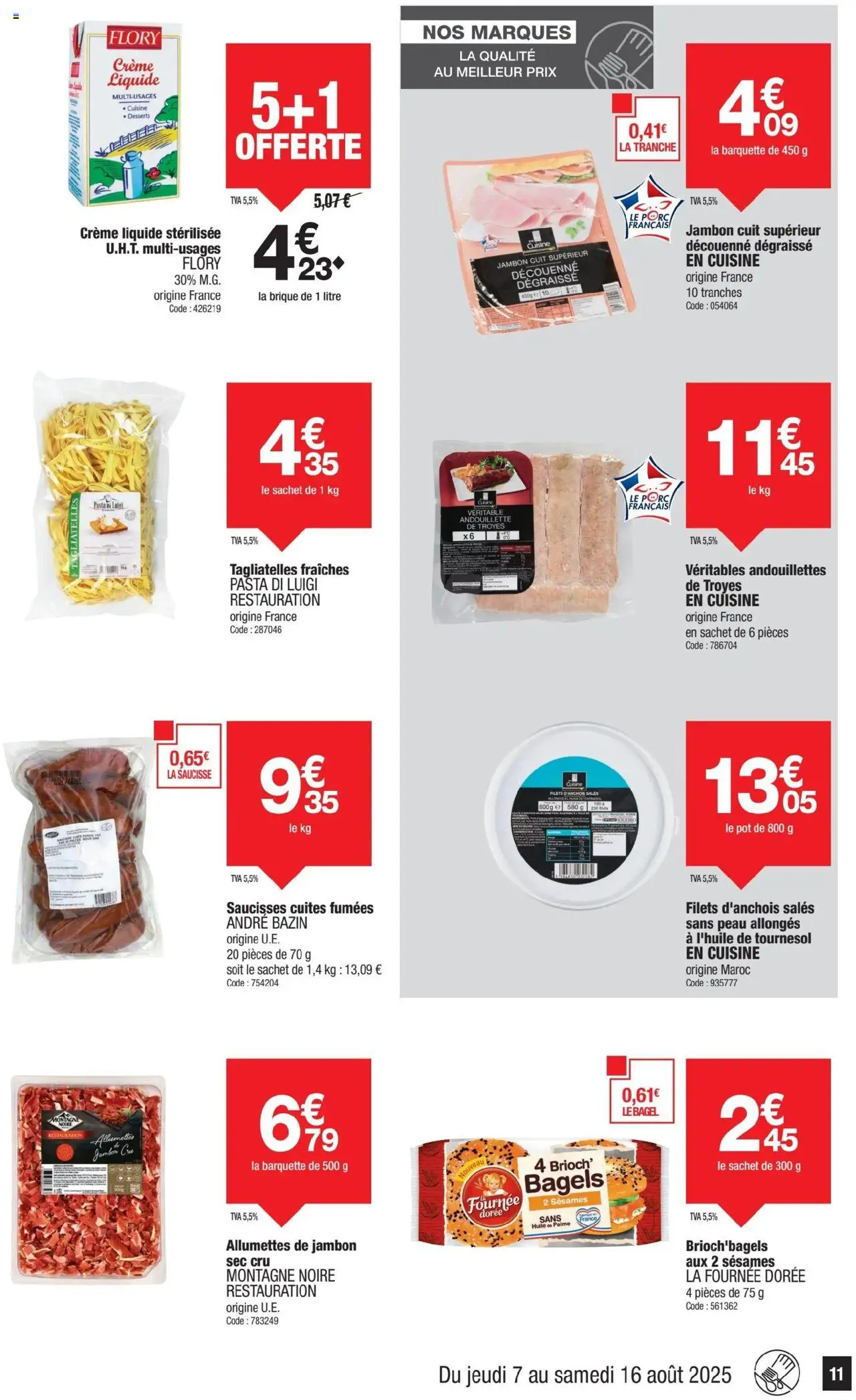  | Page: 11 | Produits: Jambon Cru, Huile, Saucisse, Crème