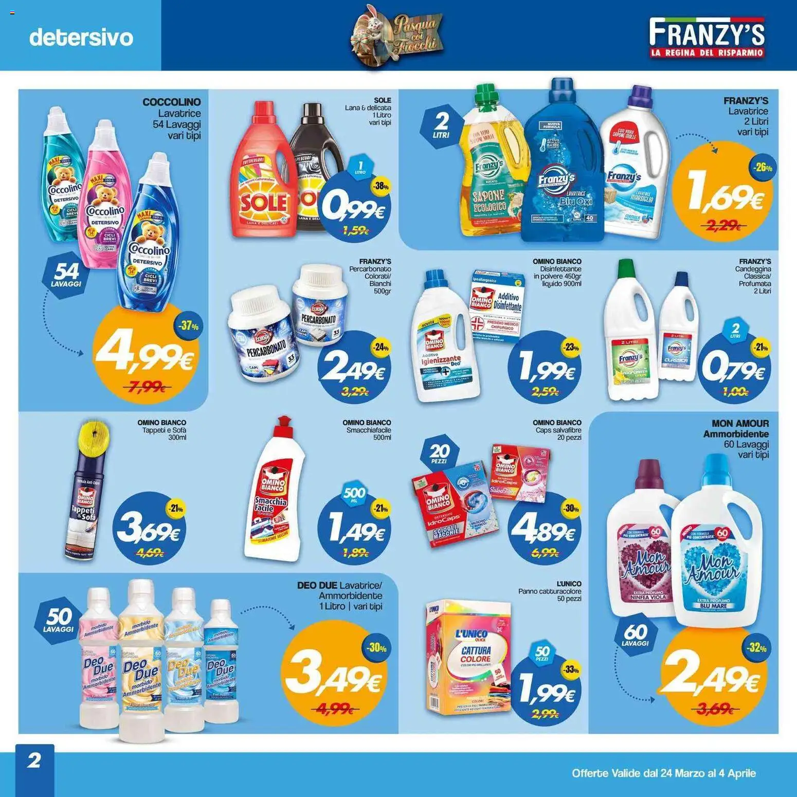 Volantino Franzy's del 24.03.2026 | Pagina: 2 | Prodotti: Sapone, Ammorbidente, Lavatrice, Profumo