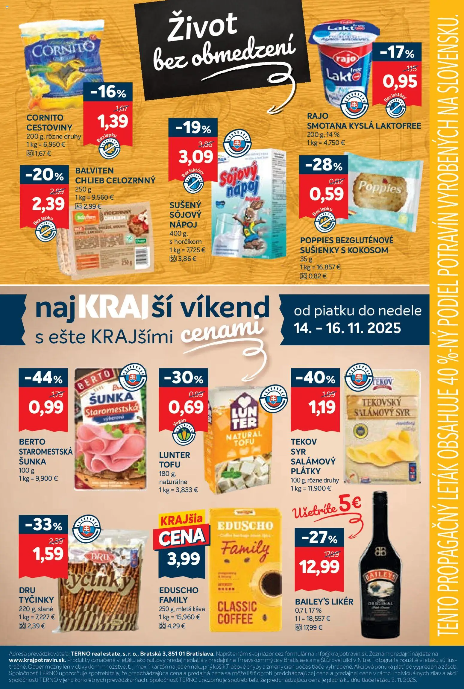 Nové Kraj akcie – leták je platný od 13.11.2025 | Strana: 15 | Produkty: Šunka, Smotana, Tofu, Baileys