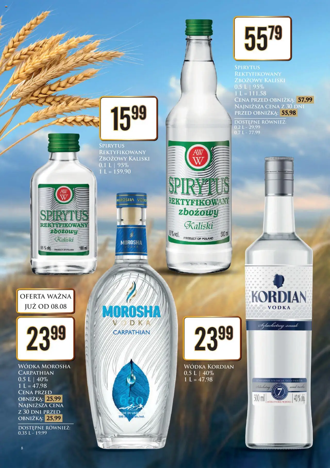 Dino Gazetka alkoholowa od 11.08.2025 | Strona: 8 | Produkty: Spirytus rektyfikowany, Vodka, Wódka