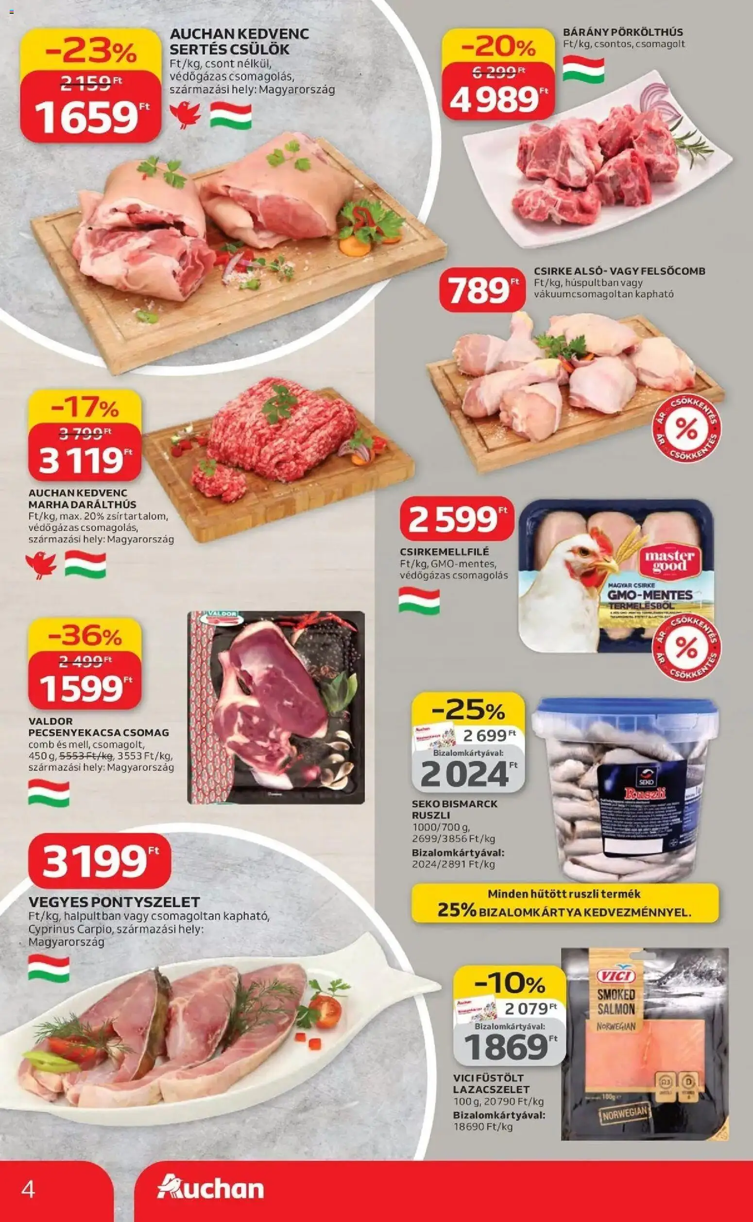 Auchan akciós ujság - amely érvényes a következő dátumtól: 19.03.2026 | Oldal: 4 | Termékek: Pecsenyekacsa