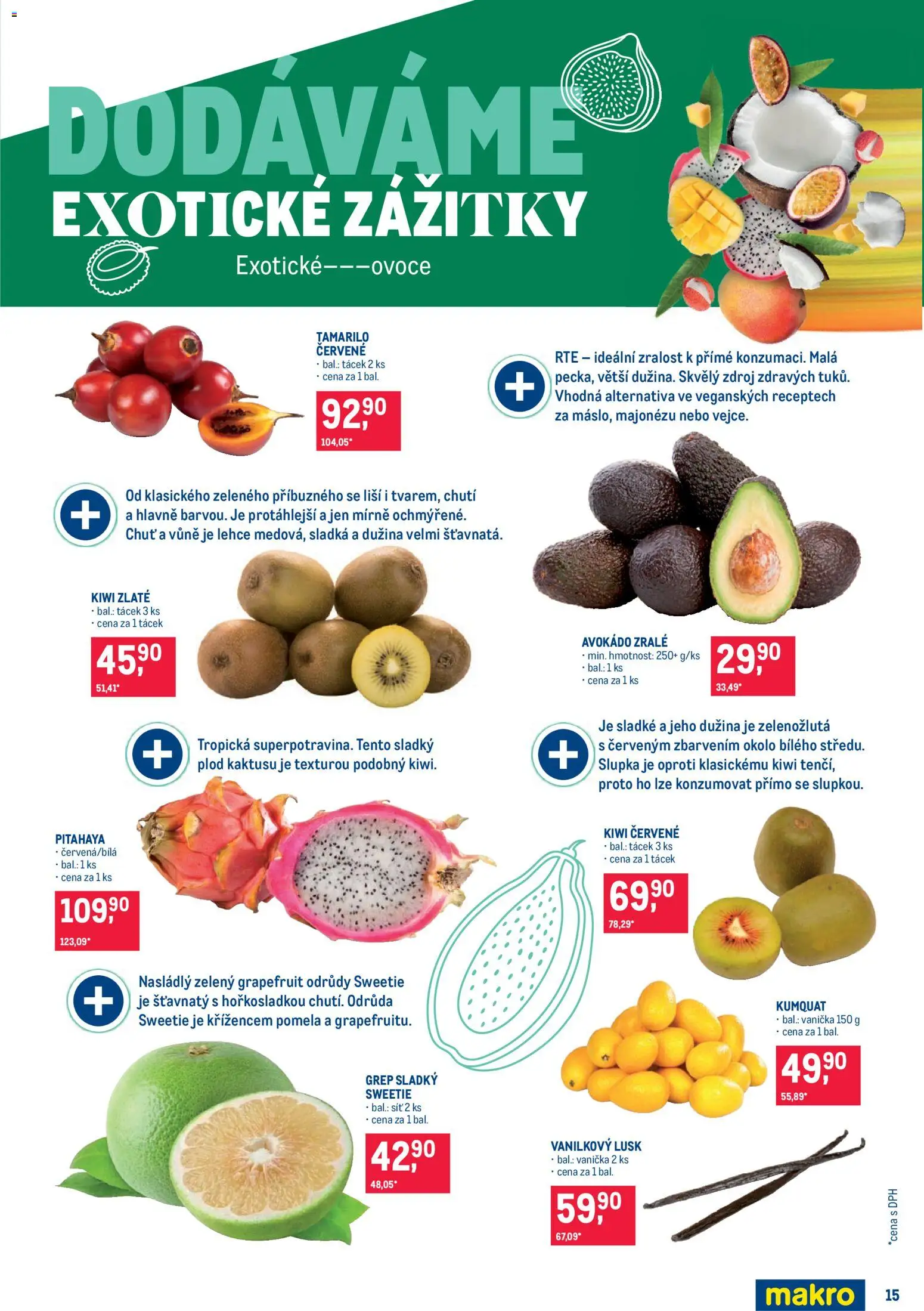 Makro leták - Pro milovníky jídla od 19.11.2025 | Strana: 15 | Produkty: Kiwi, Exotické ovoce, Avokádo, Kumquat