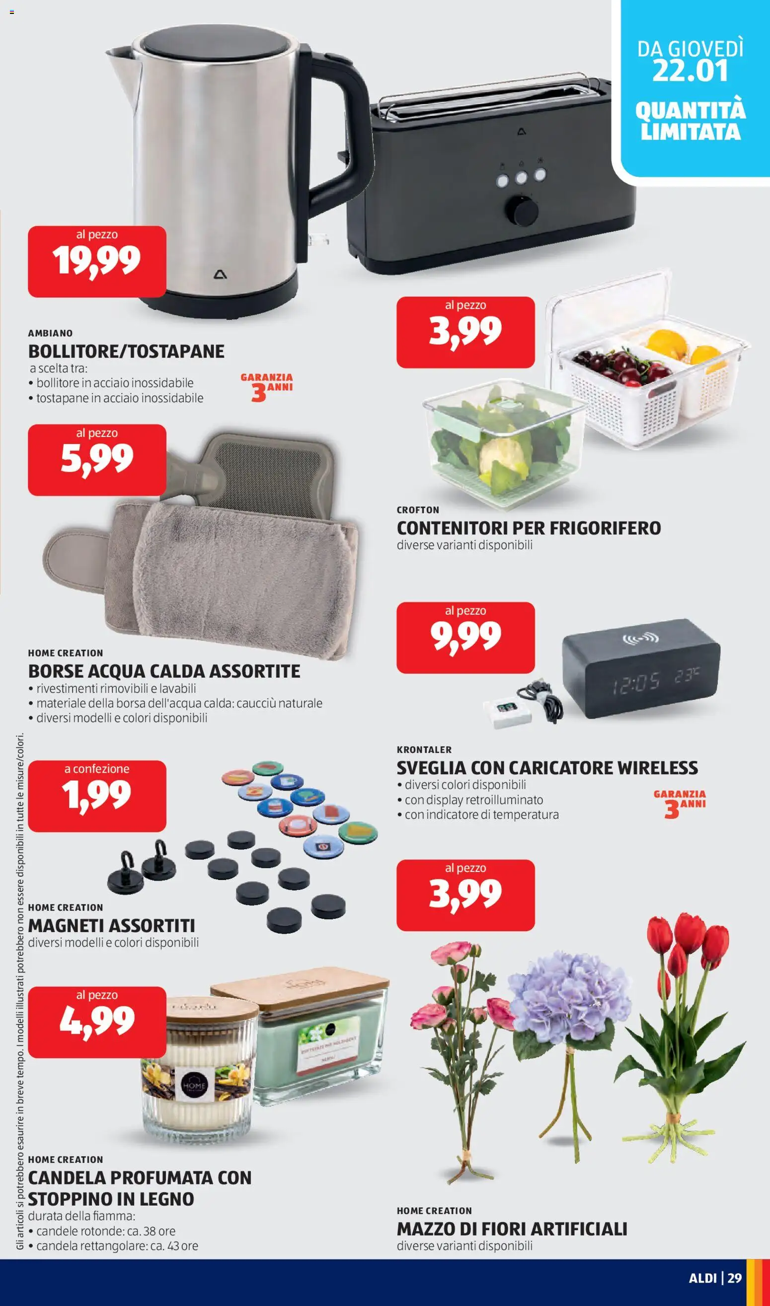 Volantino Aldi del 19.01.2026 | Pagina: 29 | Prodotti: Acqua, Sveglia, Borsa, Bollitore