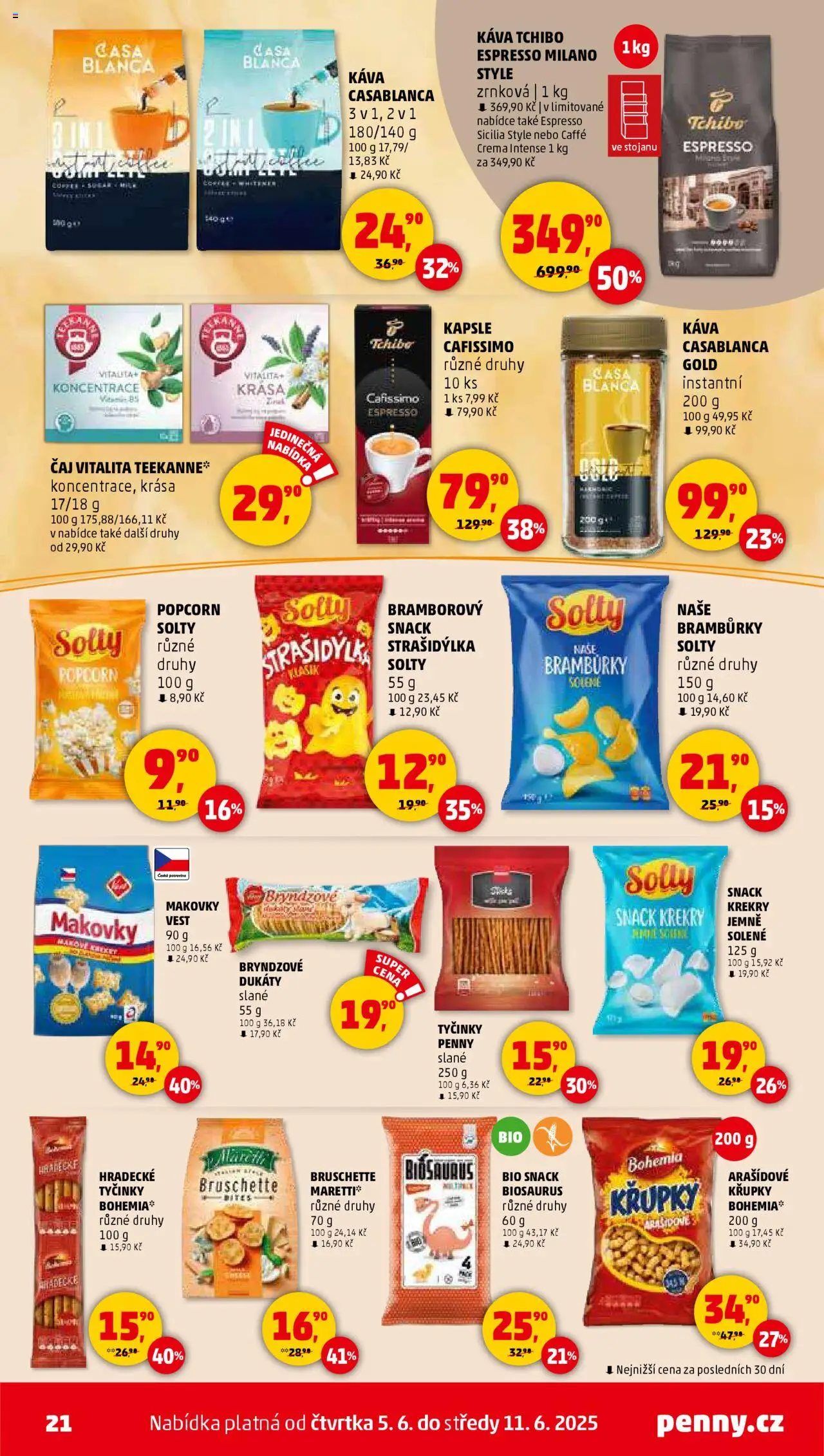 Penny Market leták - Čtvrtečník od 05.06.2025 | Strana: 21 | Produkty: Káva, Teekanne, Tyčinky, Krekry