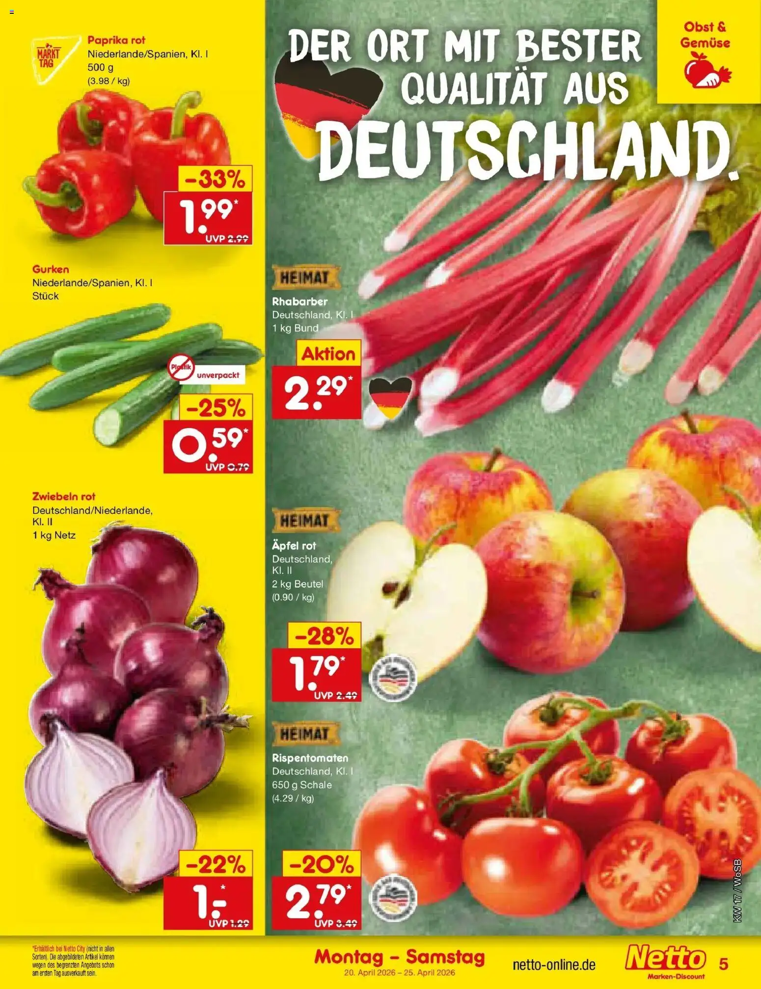 Netto Marken-Discount Prospekt Mannheim	 – gültig ab 20.04.2026 | Seite: 7 | Produkte: Paprika rot, Gemüse, Paprika, Obst