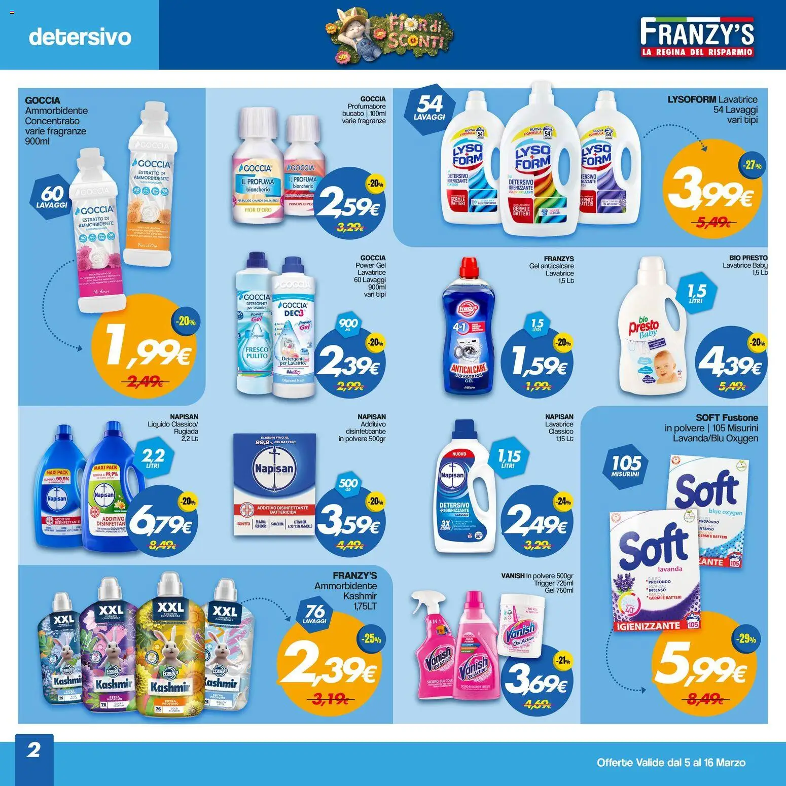 Volantino Franzy's del 05.03.2026 | Pagina: 2 | Prodotti: Detergente, Anticalcare, Lavatrice, Lavanda