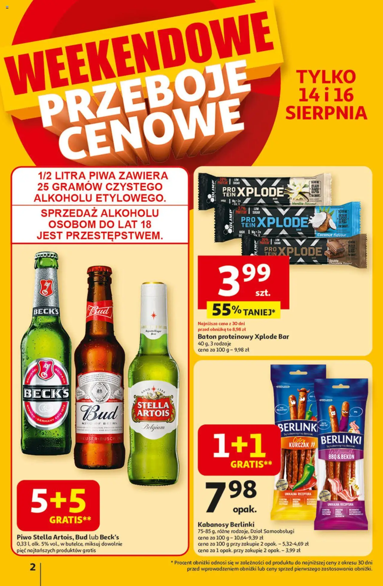 Auchan Gazetka - Odlotowe ceny na start szkoły Hipermarket od 14.08.2025 | Strona: 2 | Produkty: Kurczak, Bekon, Baton, Piwo