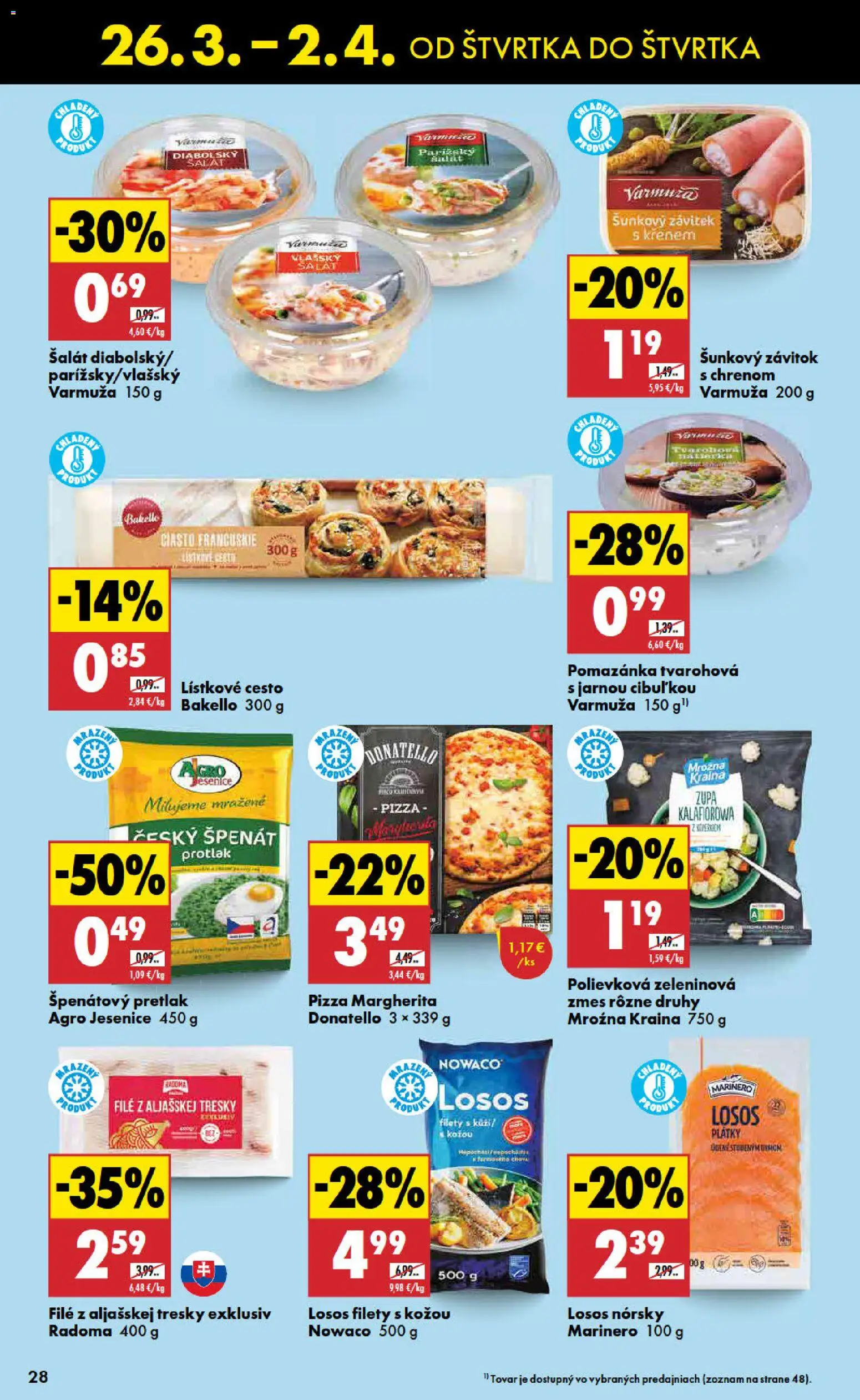 Nové Biedronka akcie – leták je platný od 26.03.2026 | Strana: 28 | Produkty: Pizza, Lístkové cesto, Losos, Šalát