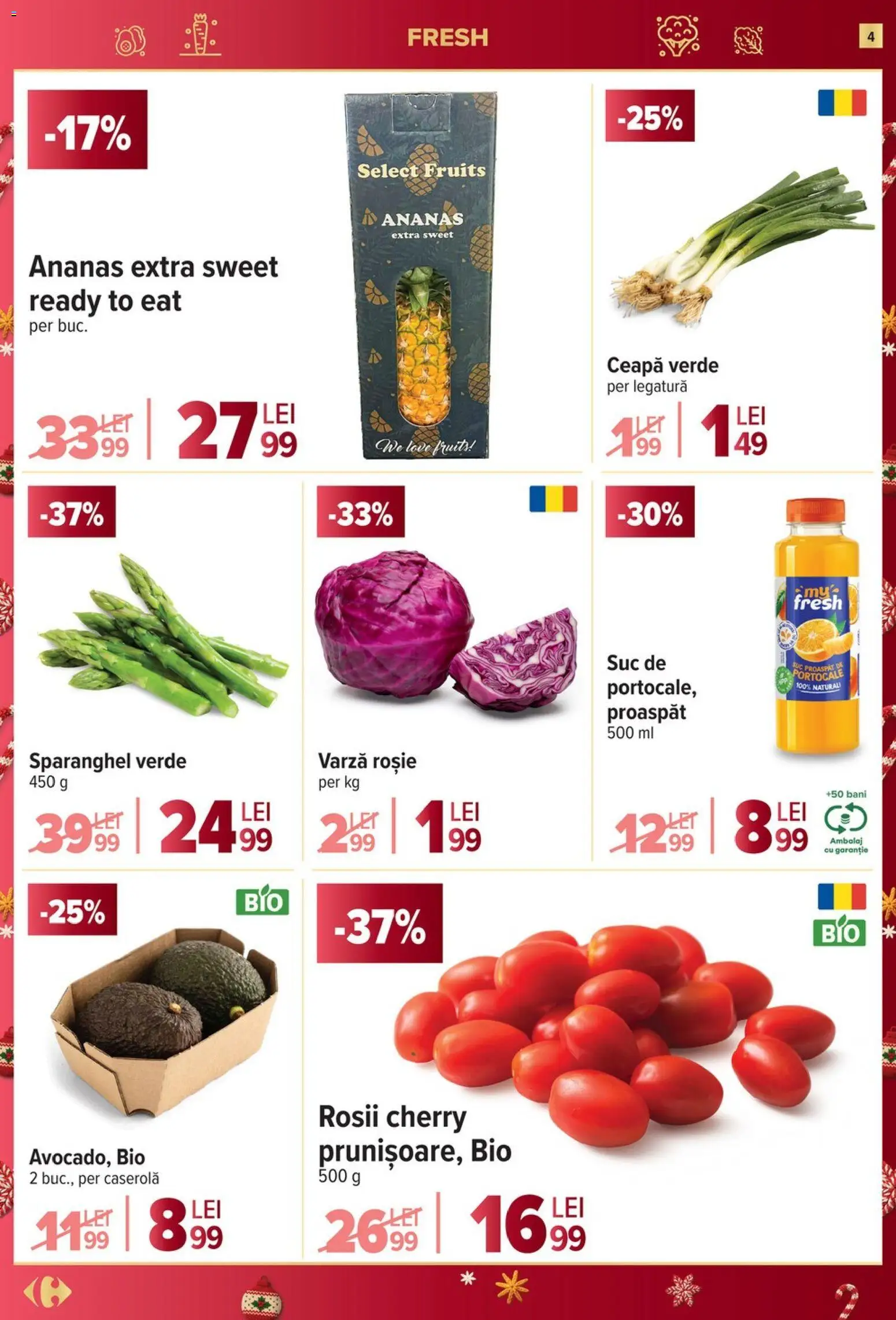 Noul catalog Carrefour – valabil de la 03.12.2025 | Pagină: 4 | Produse: Varză, Suc, Portocale, Roșii