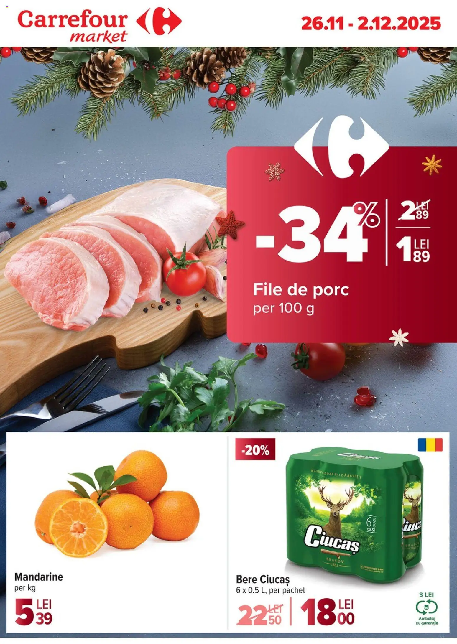 Noul catalog Carrefour – valabil de la 26.11.2025 | Pagină: 1 | Produse: Bere, Mandarine