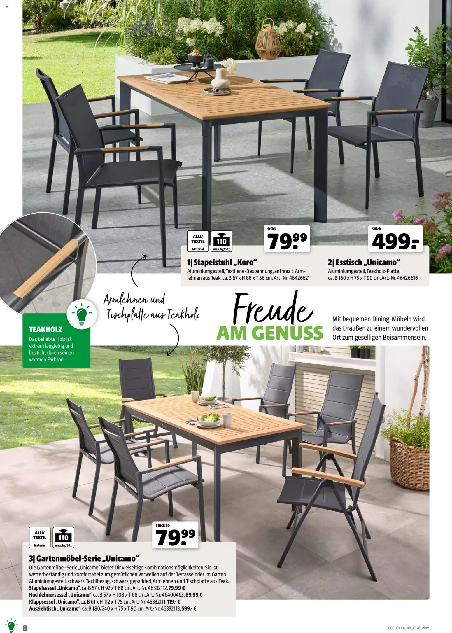 Hagebau Gartenmöbelsortiment – gültig ab 02.03.2026 | Seite: 8 | Produkte: Esstisch