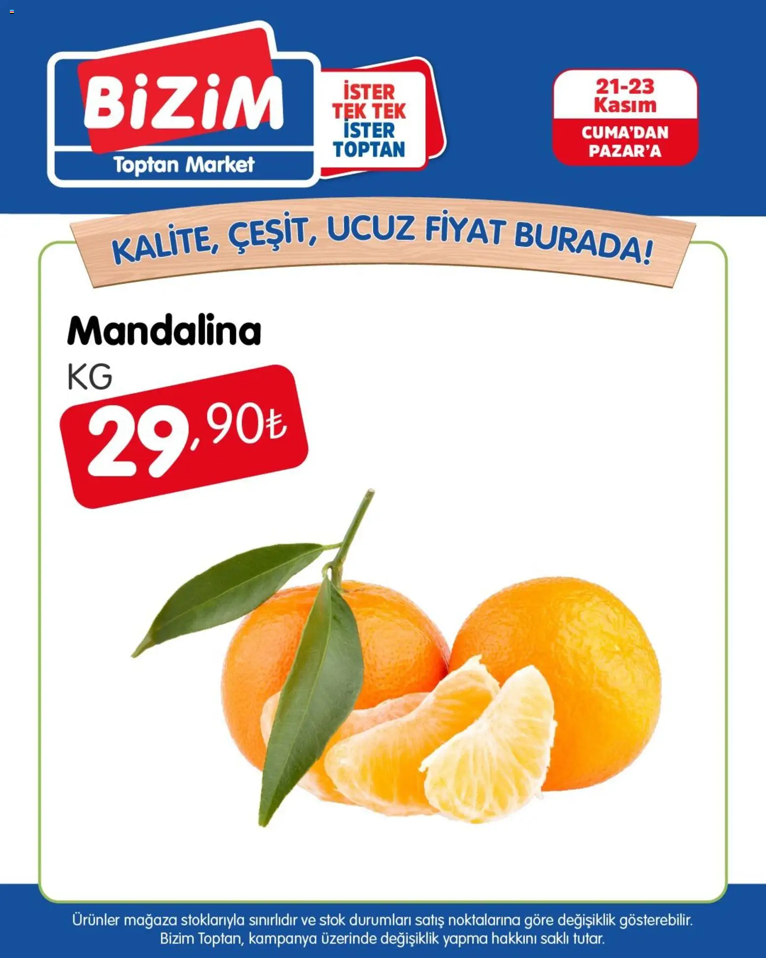 Bizim Toptan Meyve Sebze - 21.11.2025 tarihinden itibaren geçerlidir | Sayfa: 3 | Ürünler: Mandalina