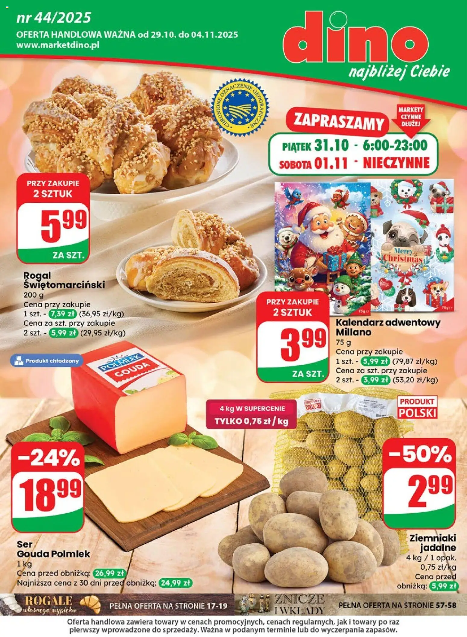 Dino Gazetka od 29.10.2025 | Strona: 1 | Produkty: Kalendarz adwentowy, Kalendarz, Ziemniaki, Ser gouda