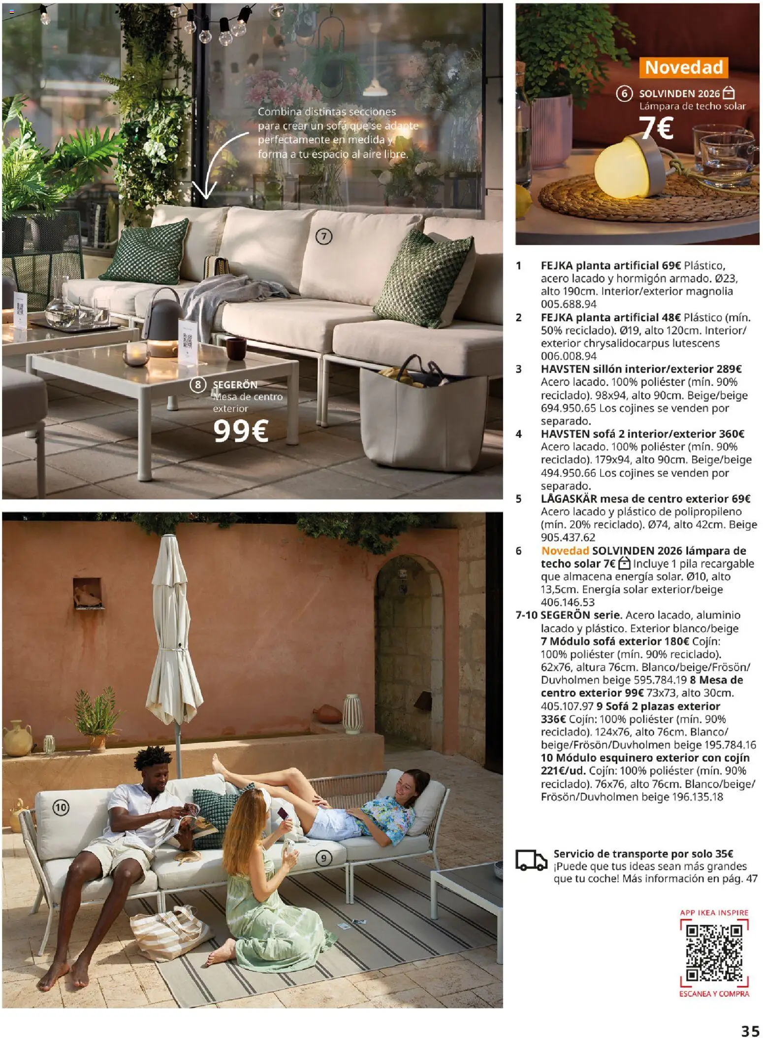 Catálogo IKEA Muebles de exterior │ válido desde el 17.12.2025 | Página: 35 | Productos: Planta artificial, Cojín, Sofá, Lámpara